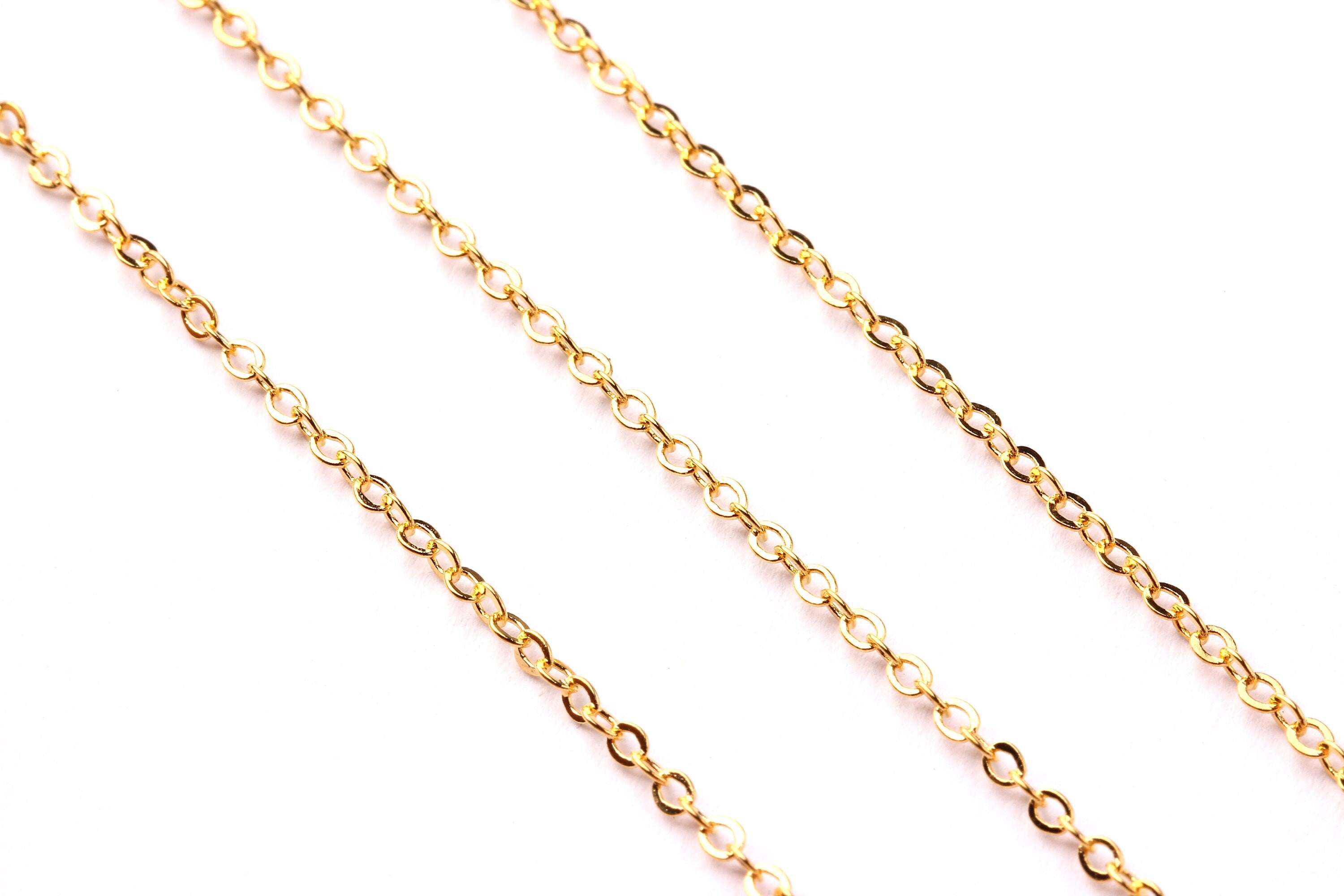 Flat Soldered Cable Chain - Brass Chain - Gold Tone Plated - Brass Soldered Link Chain - 0.08&quot; x 0.07&quot; x 0.01&quot; -  Jewelry Making - CC1041B-G - DOMEDBAZAAR