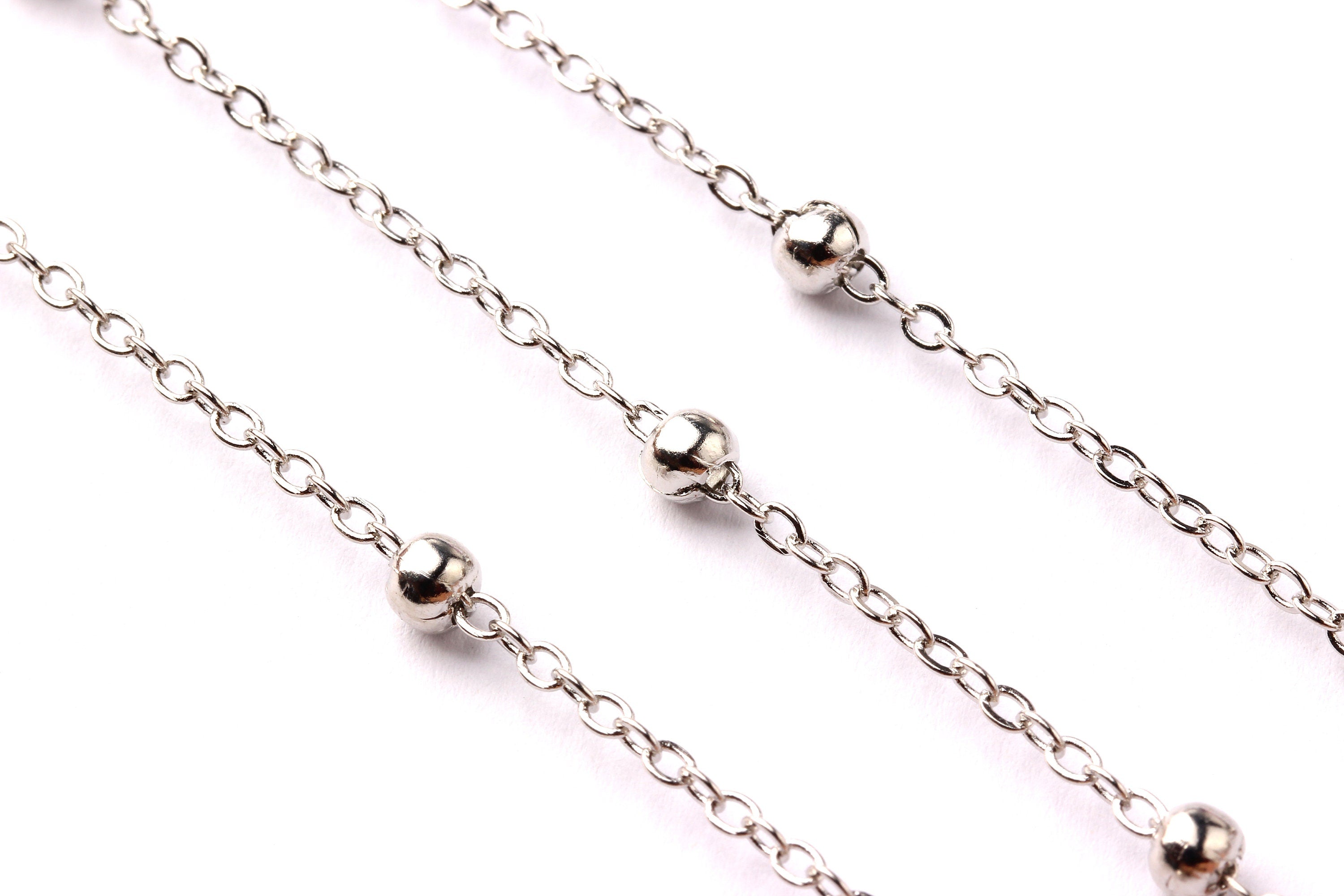 Ball Satellite Cable Chain - Iron Chain- Silver Plated - Soldered - 0.10&quot; x 0.08&quot; x 0.02&quot;  - for Necklace  Jewellery Making - CC1047 - DOMEDBAZAAR