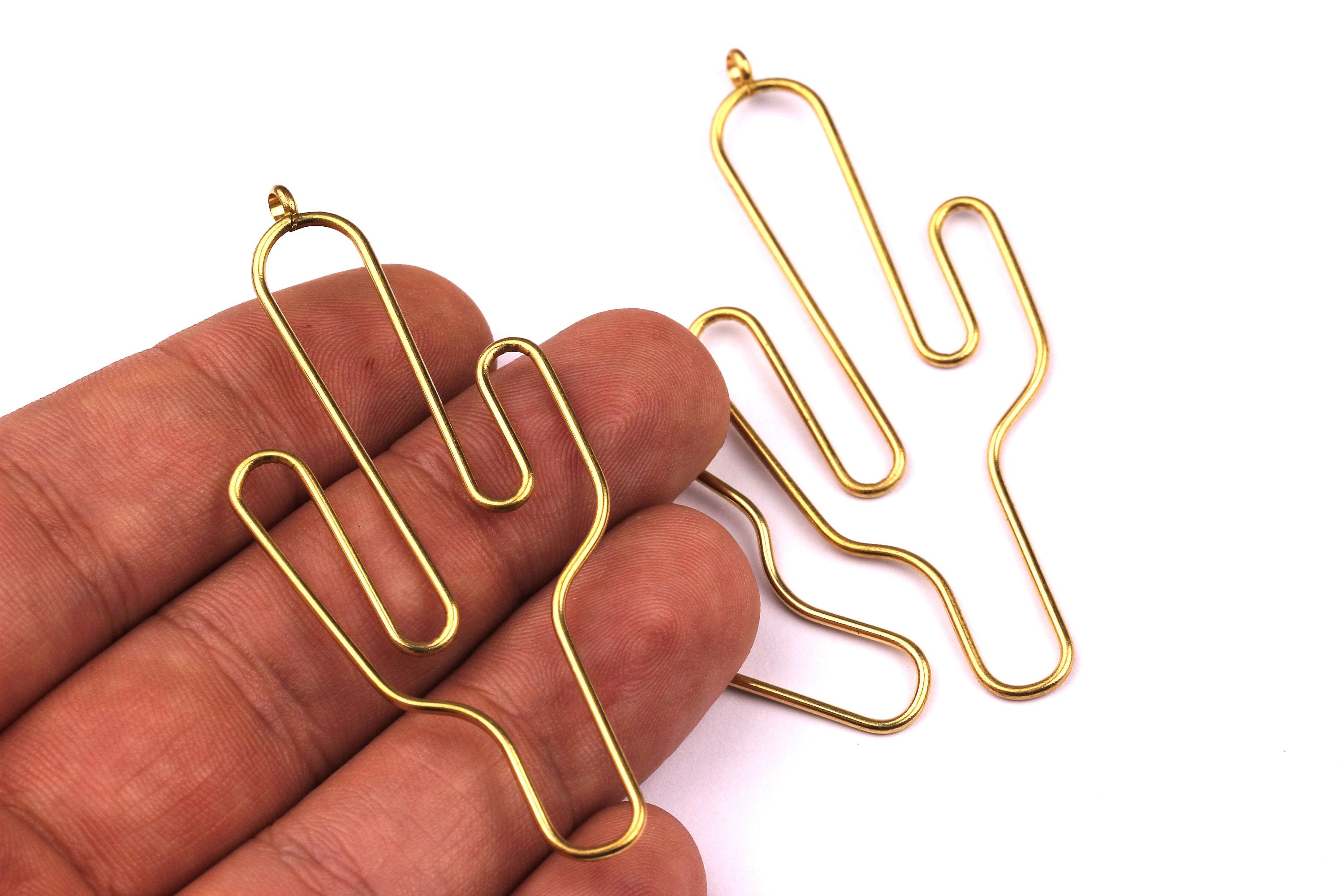 Cactus Shaped Earring Wire - Raw Brass Earring - Earring Charms - Earring Findings - Jewelry Supplies for Earrings - 61x27mm PP1337 - DOMEDBAZAAR