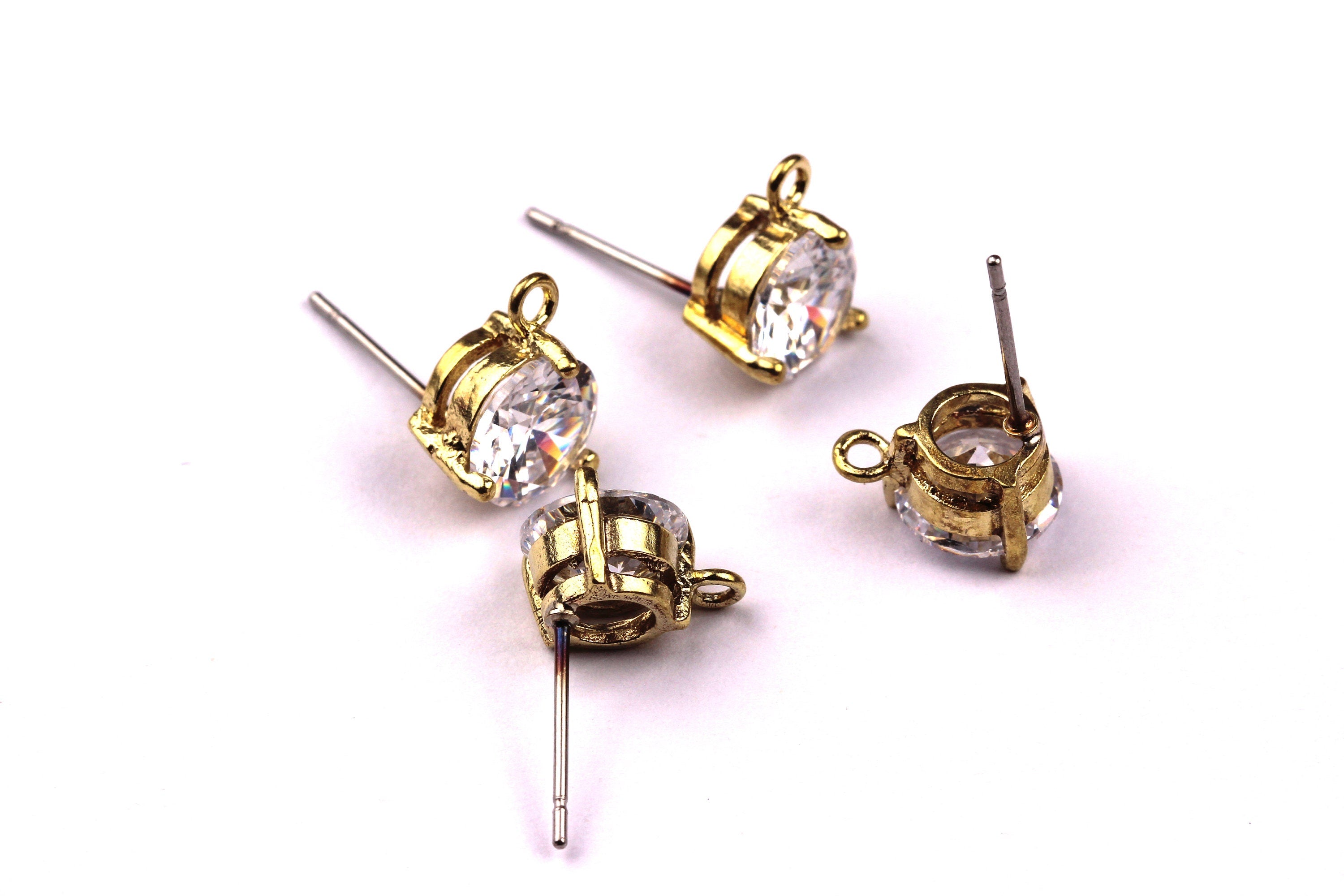 Raw Brass Zircon Earrings - Brass Earring Pad - Stainless Steel Earring Post - Ear Studs - Earring Findings - 18x8mm - PP1071 - DOMEDBAZAAR