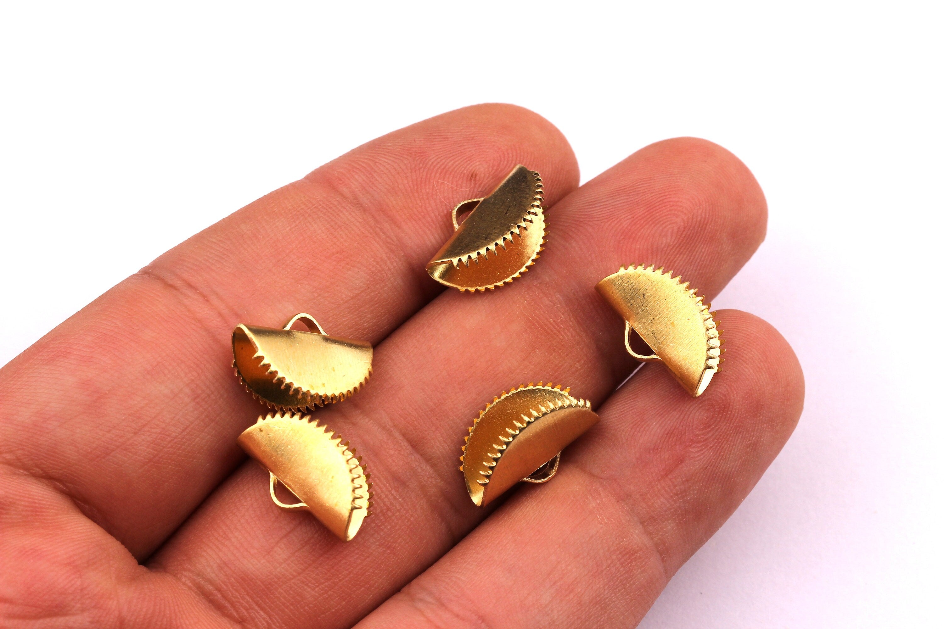 Brass Ribbon Crimps- Raw Brass Ribbon Crimps End - Jewelry Supplies - 10x15mm - PP1197 - DOMEDBAZAAR