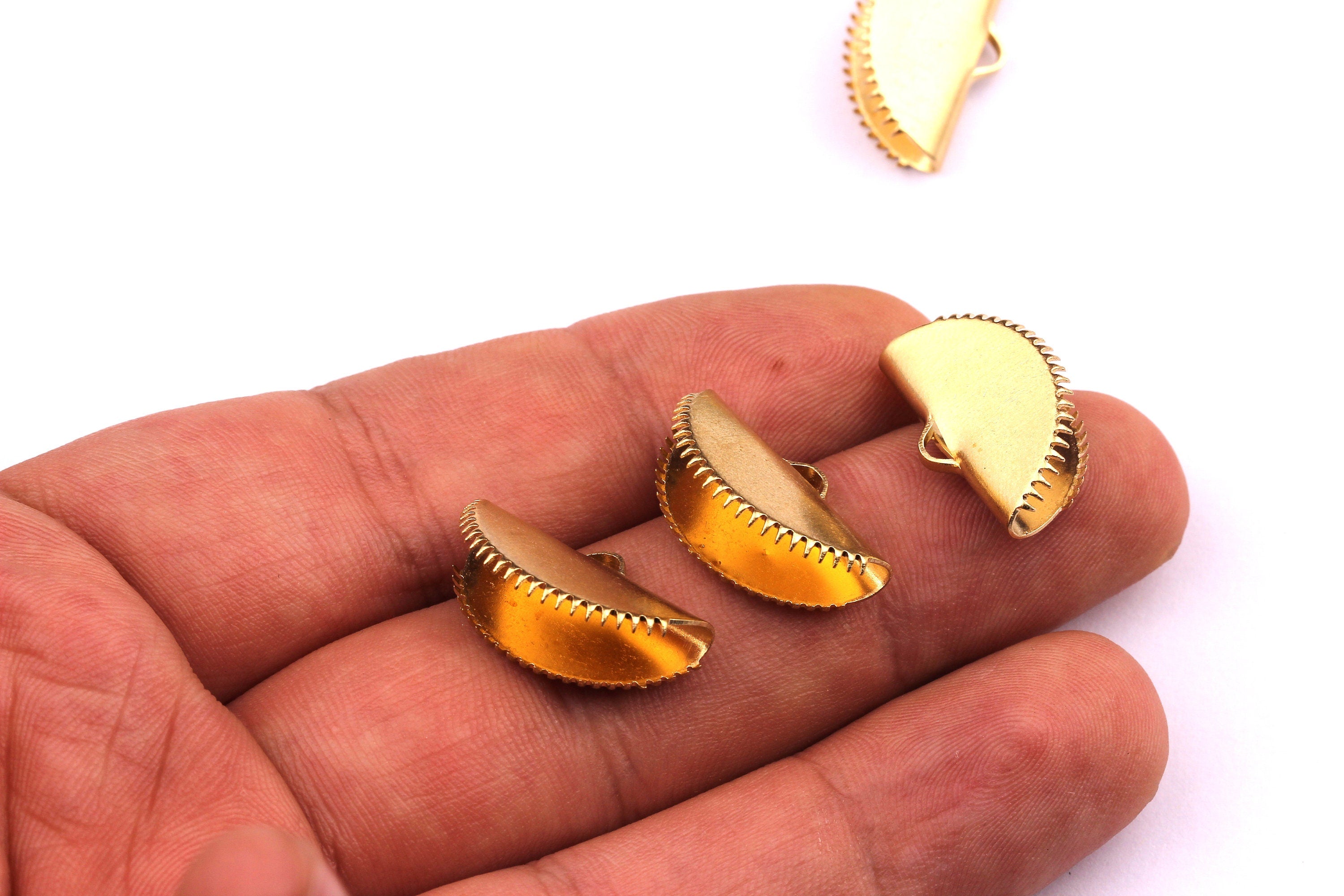 Brass Ribbon Crimps- Raw Brass Ribbon Crimps End - Jewellery Supplies - 12x20mm - PP1198 - DOMEDBAZAAR