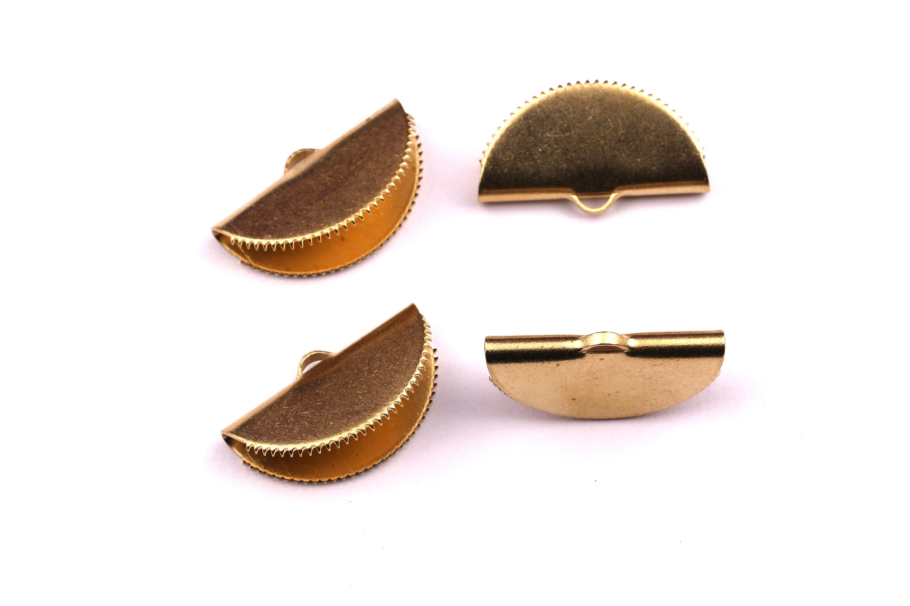 Brass Ribbon Crimps- Raw Brass Ribbon Crimps End - Jewelry Supplies - 15x25mm - PP1199 - DOMEDBAZAAR