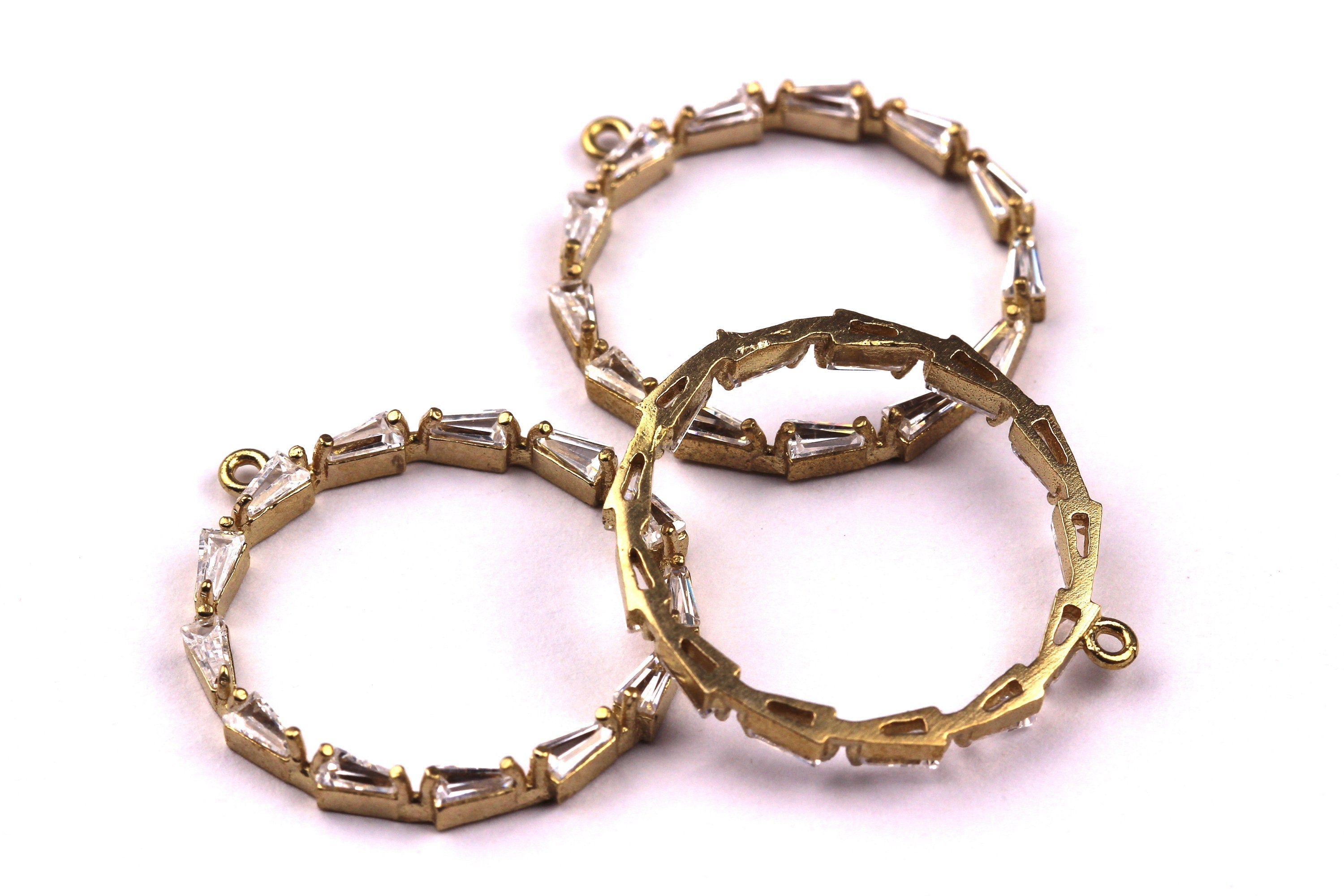 Circle Shaped Earring Charms - Raw Brass Earring - Zircon Earring Charms - Earring Findings - Jewelry Supplies - 22x3mm - PP1073 - DOMEDBAZAAR