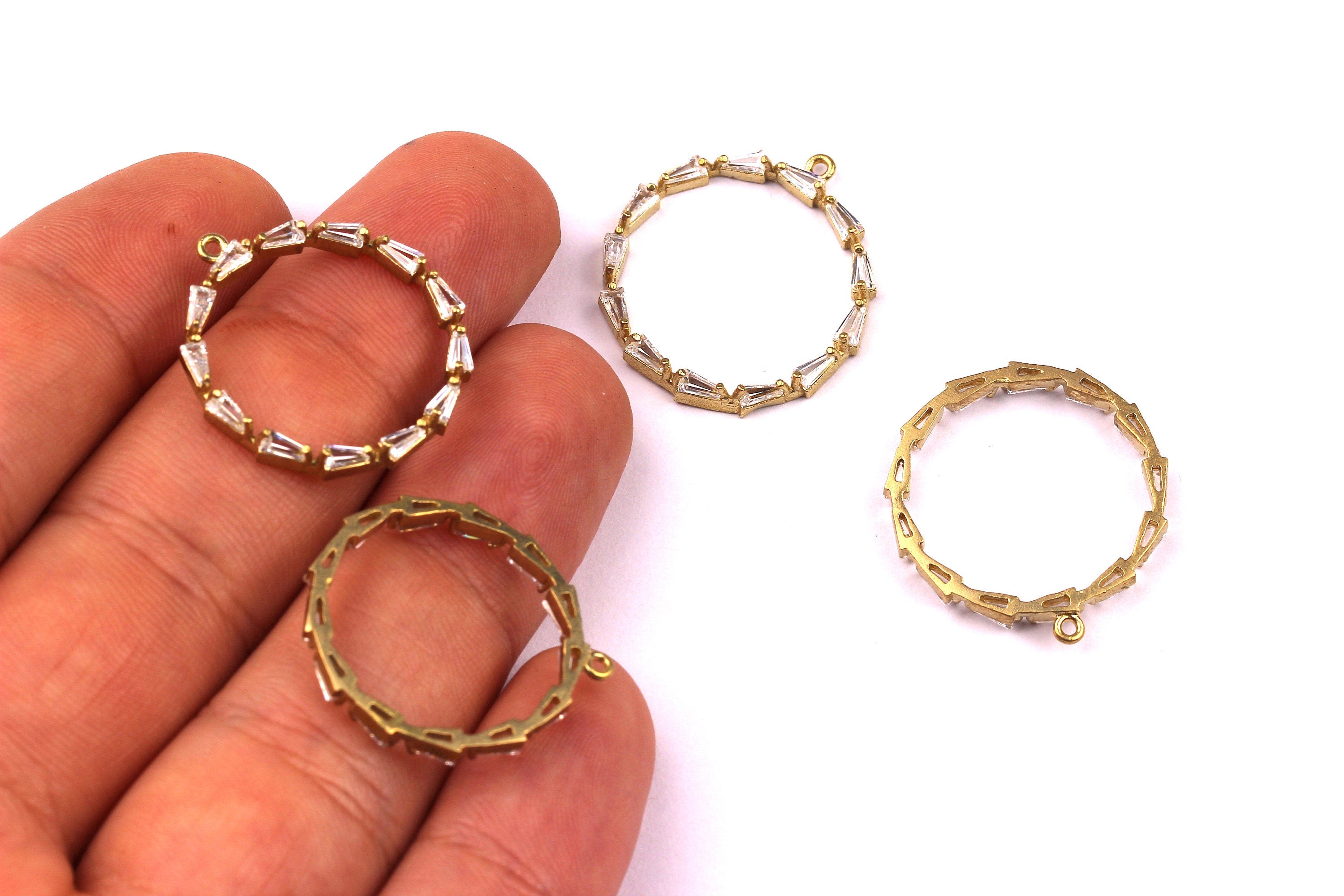 Circle Shaped Earring Charms - Raw Brass Earring - Zircon Earring Charms - Earring Findings - Jewelry Supplies - 22x3mm - PP1073 - DOMEDBAZAAR