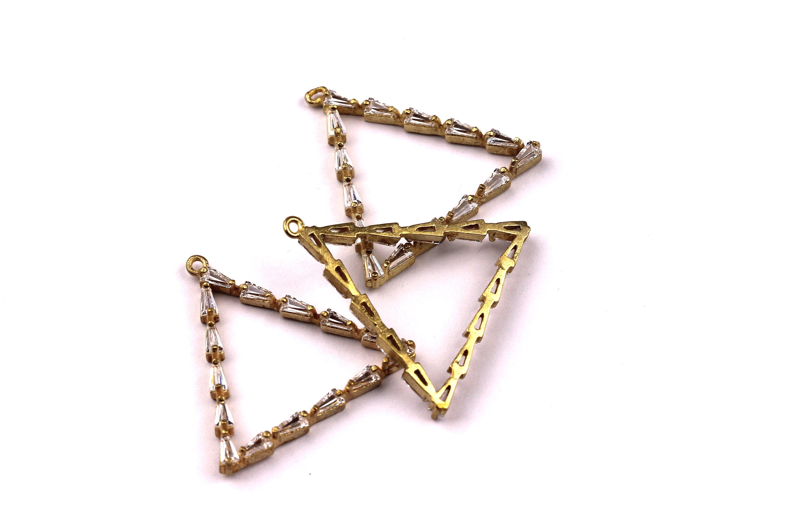Triangle Shaped Earring Charms - Raw Brass Earring - Zircon Earring Charms - Earring Findings - Jewelry Supplies - 25x26mm - PP1074 - DOMEDBAZAAR