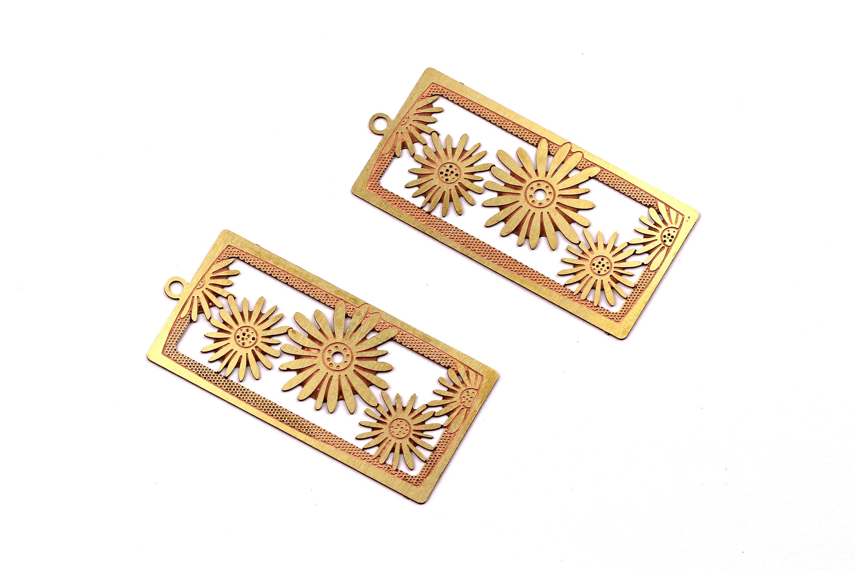 Raw Brass Rectangle Shaped Earring and Necklace Charms - Rectangle Necklace and Earring Findings - Jewelry Supplies - 45x22mm - JJB3377 - DOMEDBAZAAR
