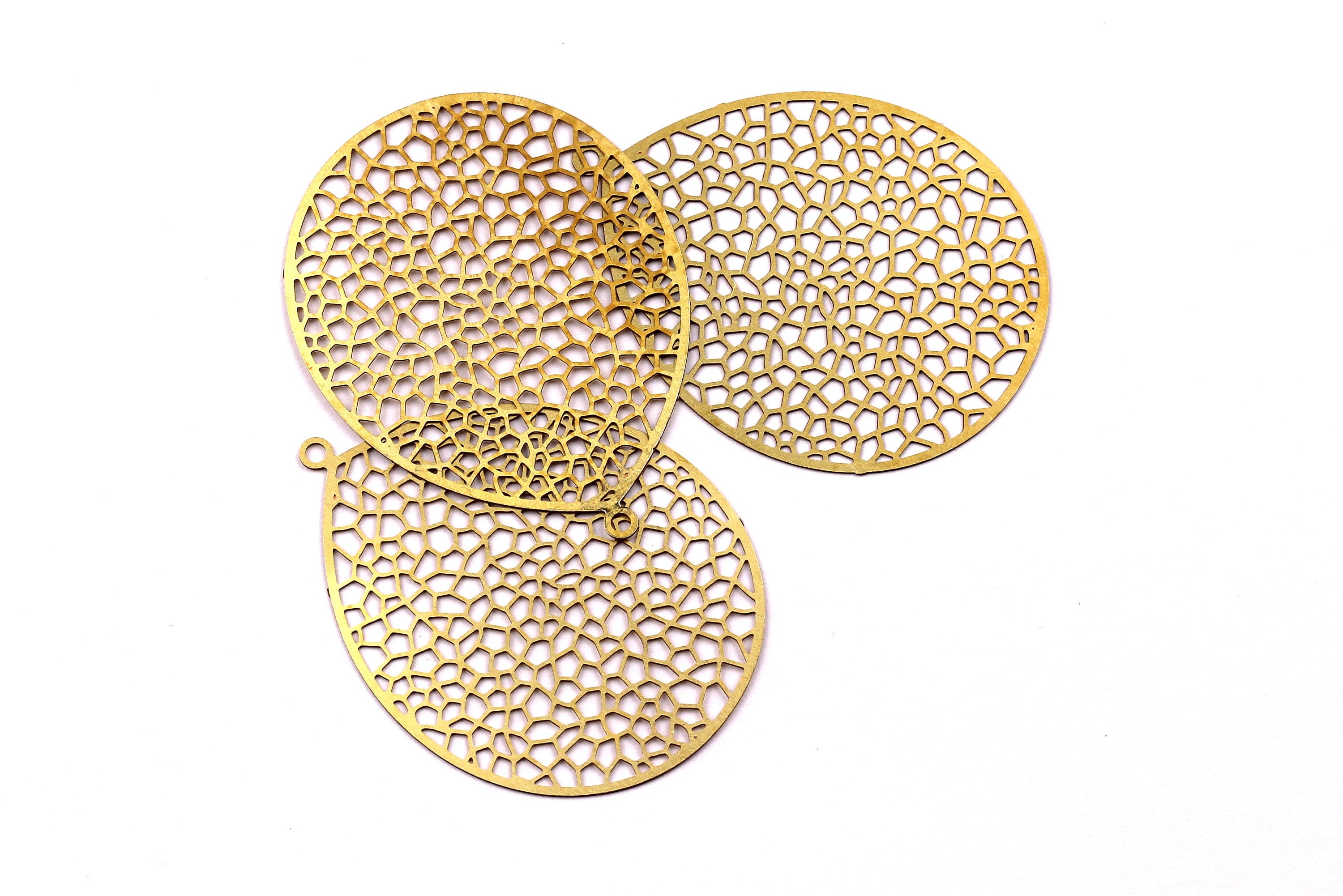 Drop Shaped Earring Charms - Raw Brass Earring - Teardrop Earring Charms - Earring Findings - Jewelry Supplies - 46x35mm - JJB3825 - DOMEDBAZAAR
