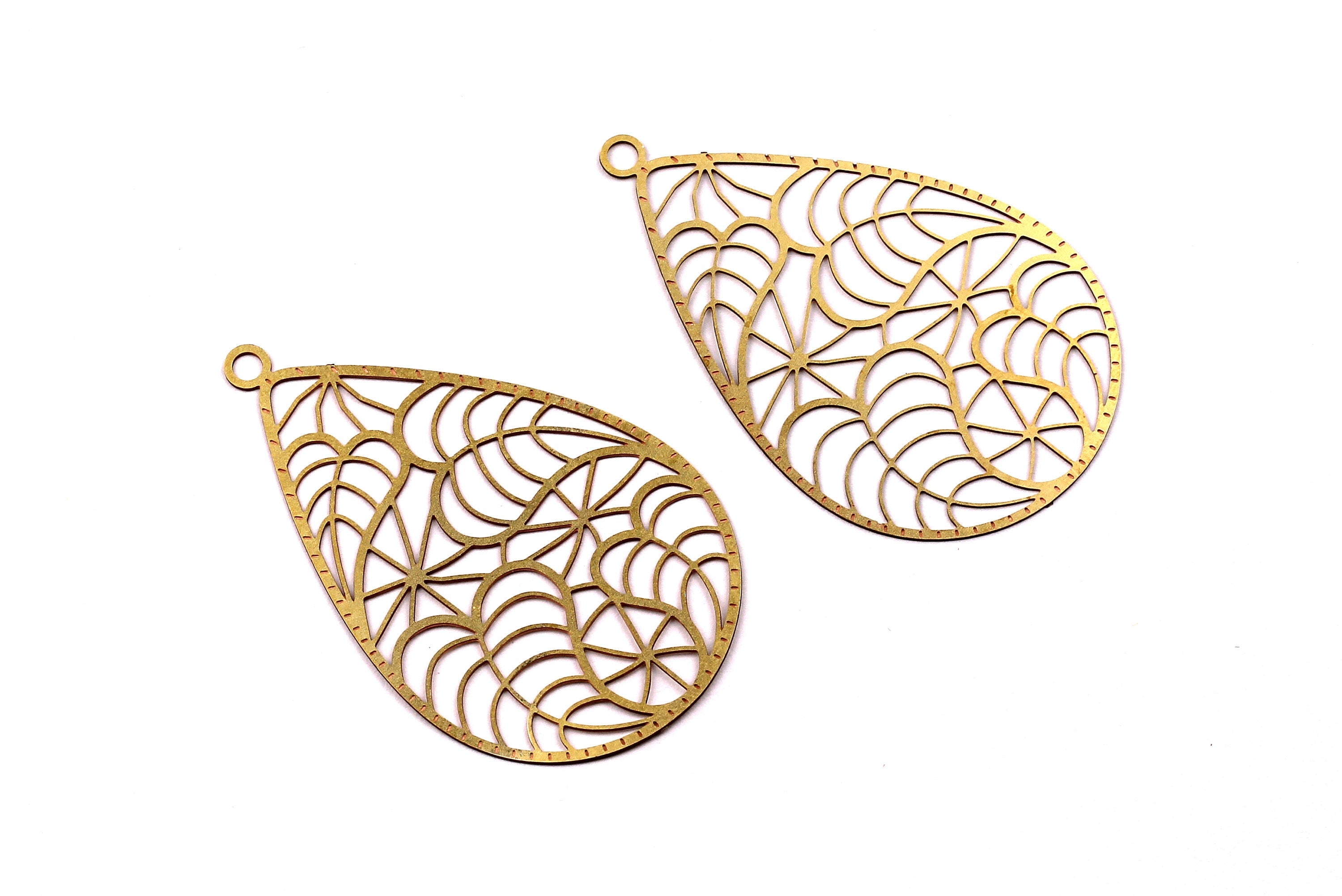 Drop Shaped Earring Charms - Raw Brass Earring - Teardrop Earring Charms - Earring Findings - Jewelry Supplies - 47x29mm - JJB3902 - DOMEDBAZAAR