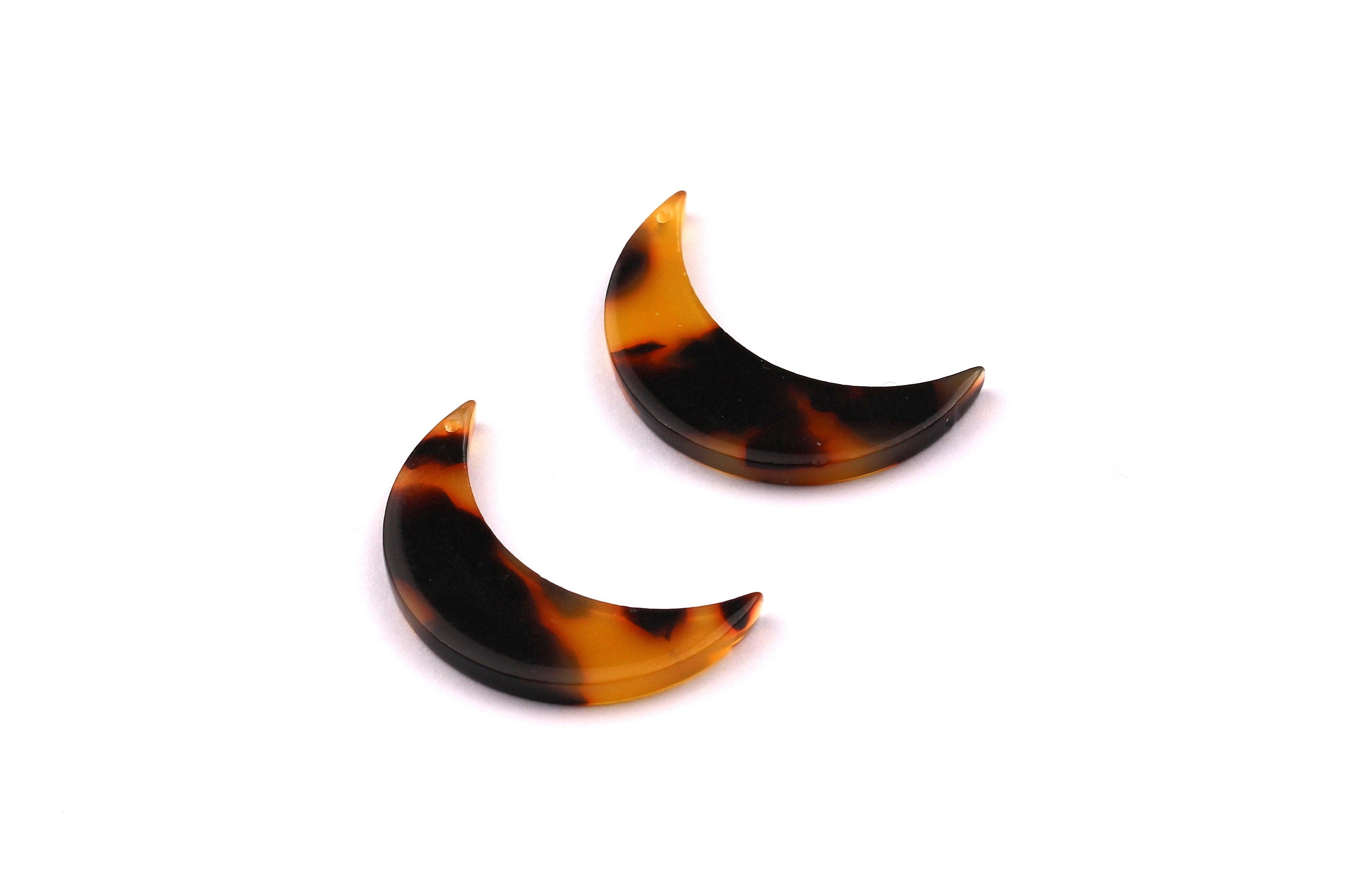 Acetate Moon Charms - Tortoise Shell Earrings - Moon Pendant - Jewelry Making Supplies - Color Code: A01 - 27x17mm - AC1031A - DOMEDBAZAAR