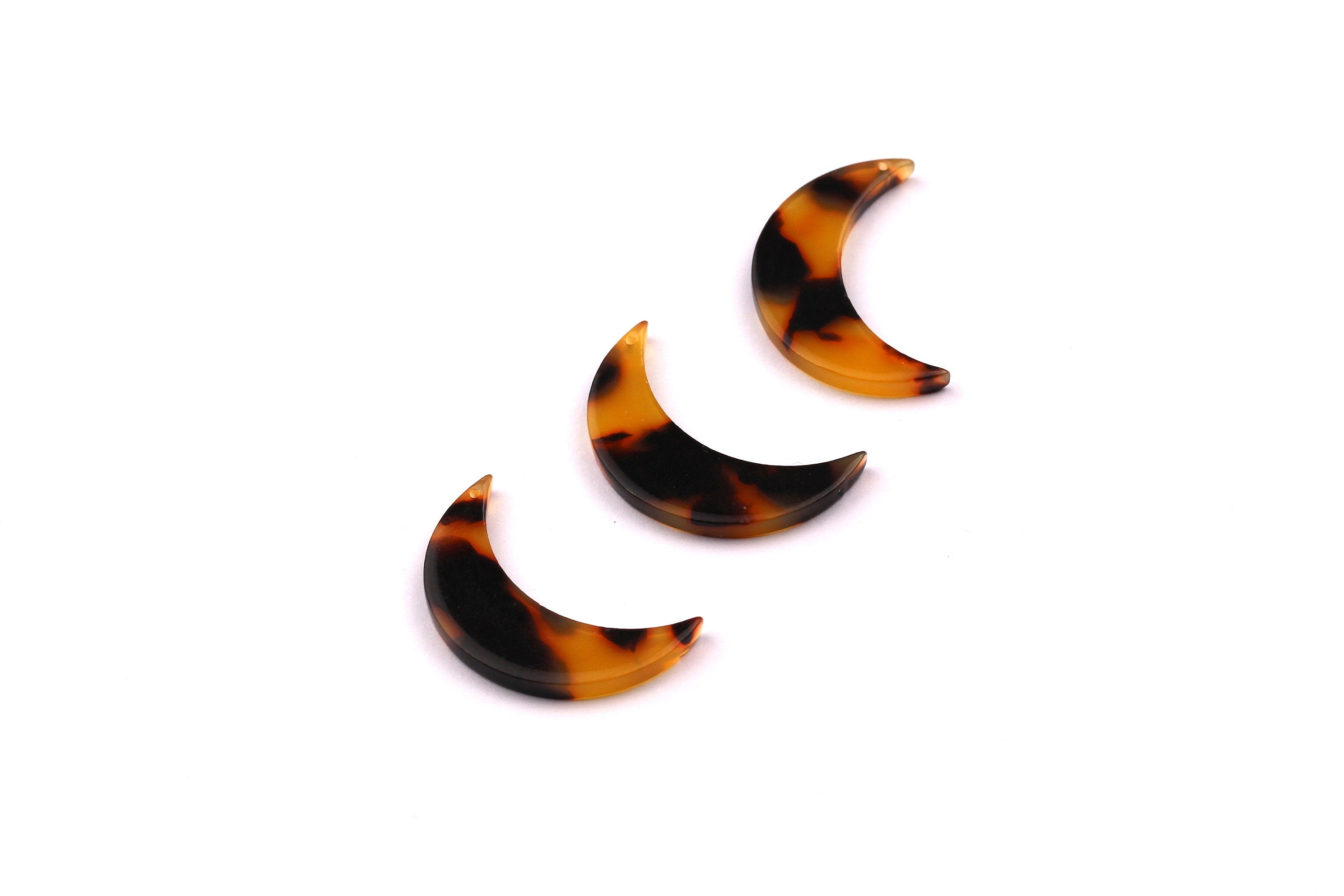 Acetate Moon Charms - Tortoise Shell Earrings - Moon Pendant - Jewelry Making Supplies - Color Code: A01 - 27x17mm - AC1031A - DOMEDBAZAAR