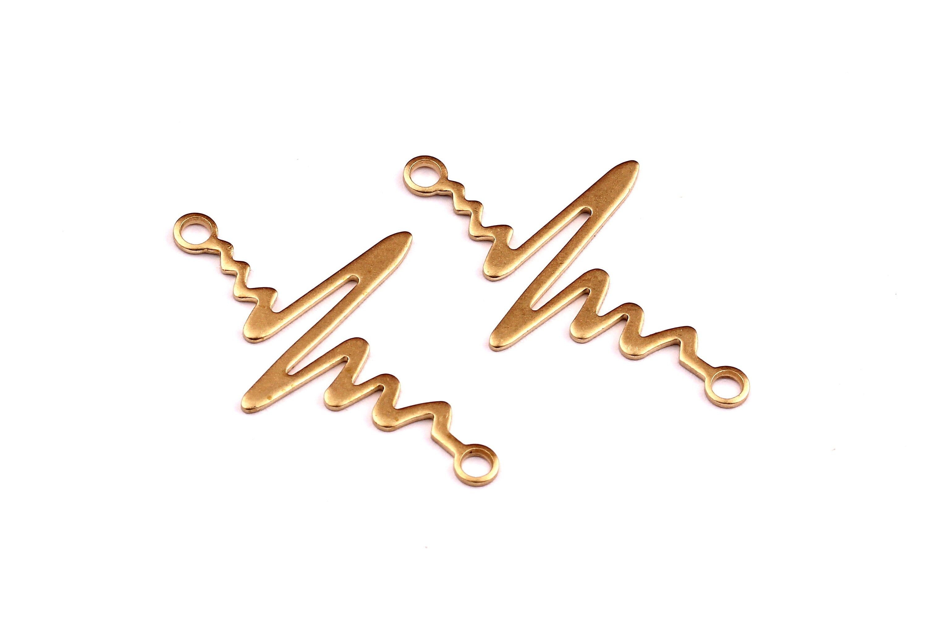 Pulse Shaped Brass Charms - Rhtym Shaped Raw Brass Charms - Jewelry Supplies - 23x37x1mm - PP1300 - DOMEDBAZAAR