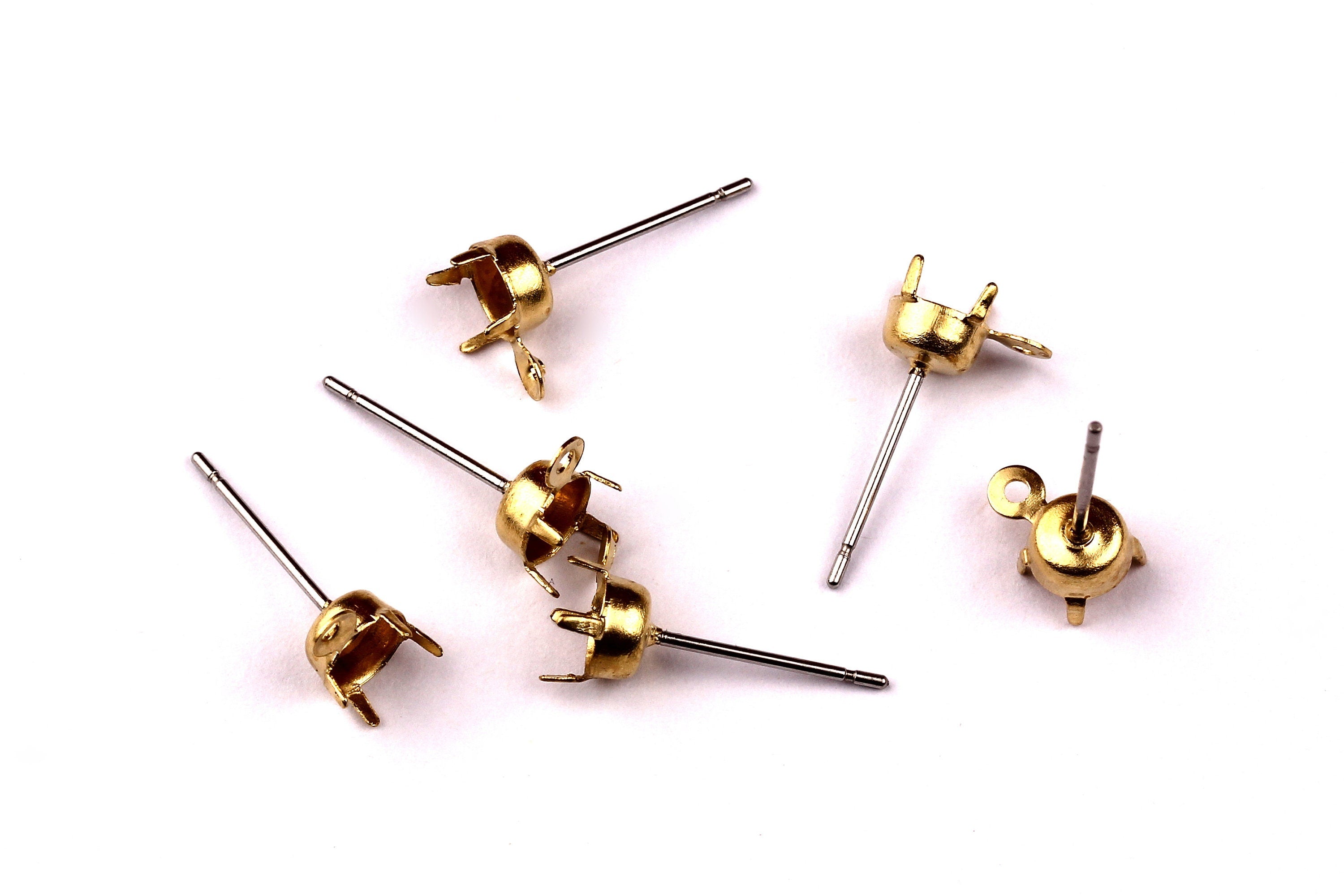 Brass Earring Post - Brass Setting - 316L Stainless Steel Stud - Earring Findings- Jewelry Supplies - 5mm Pad - PP1122 - DOMEDBAZAAR