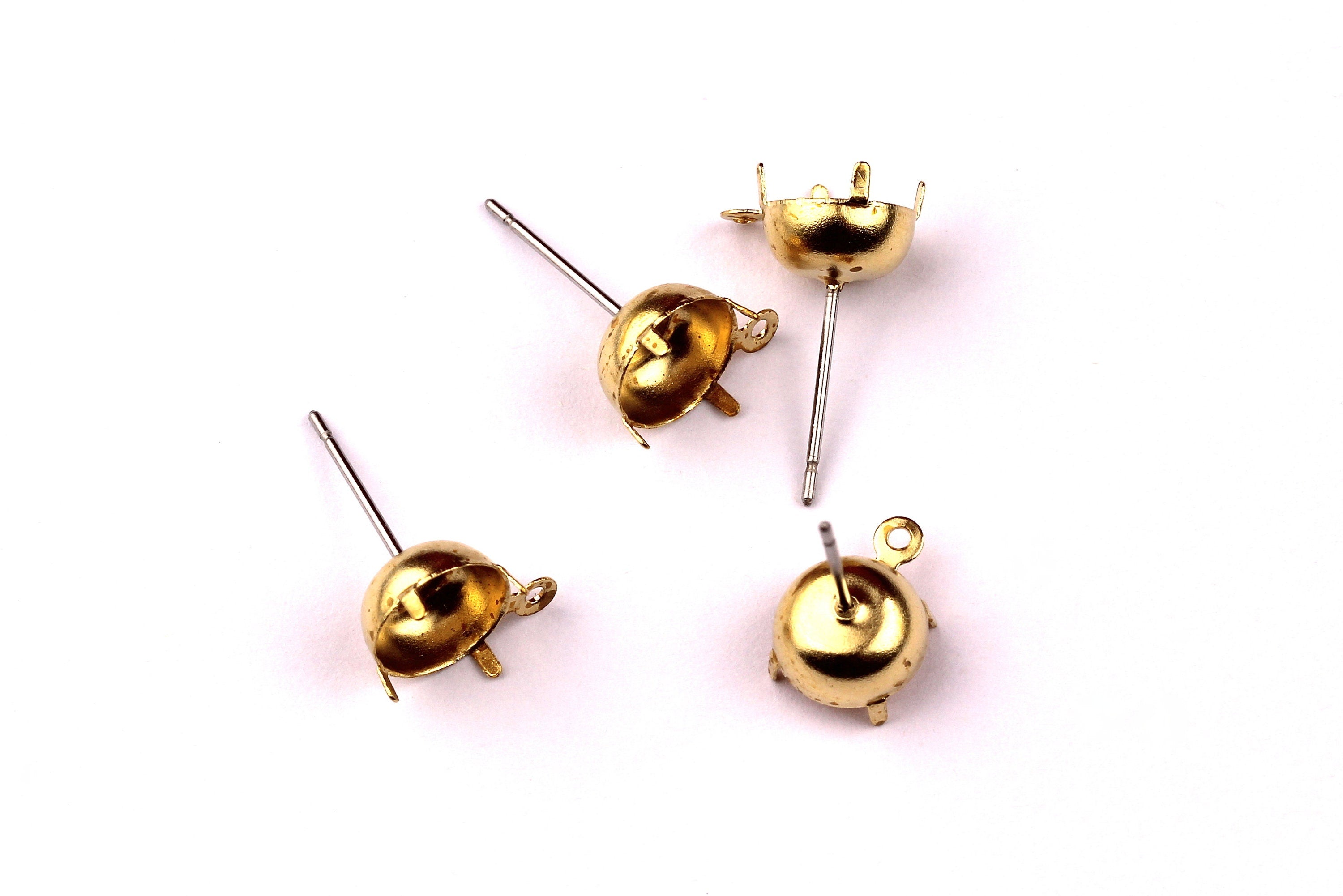 Brass Earring Post - Brass Setting - 316L Stainless Steel Stud - Earring Findings- Jewelry Supplies - 8mm Pad - PP1124 - DOMEDBAZAAR