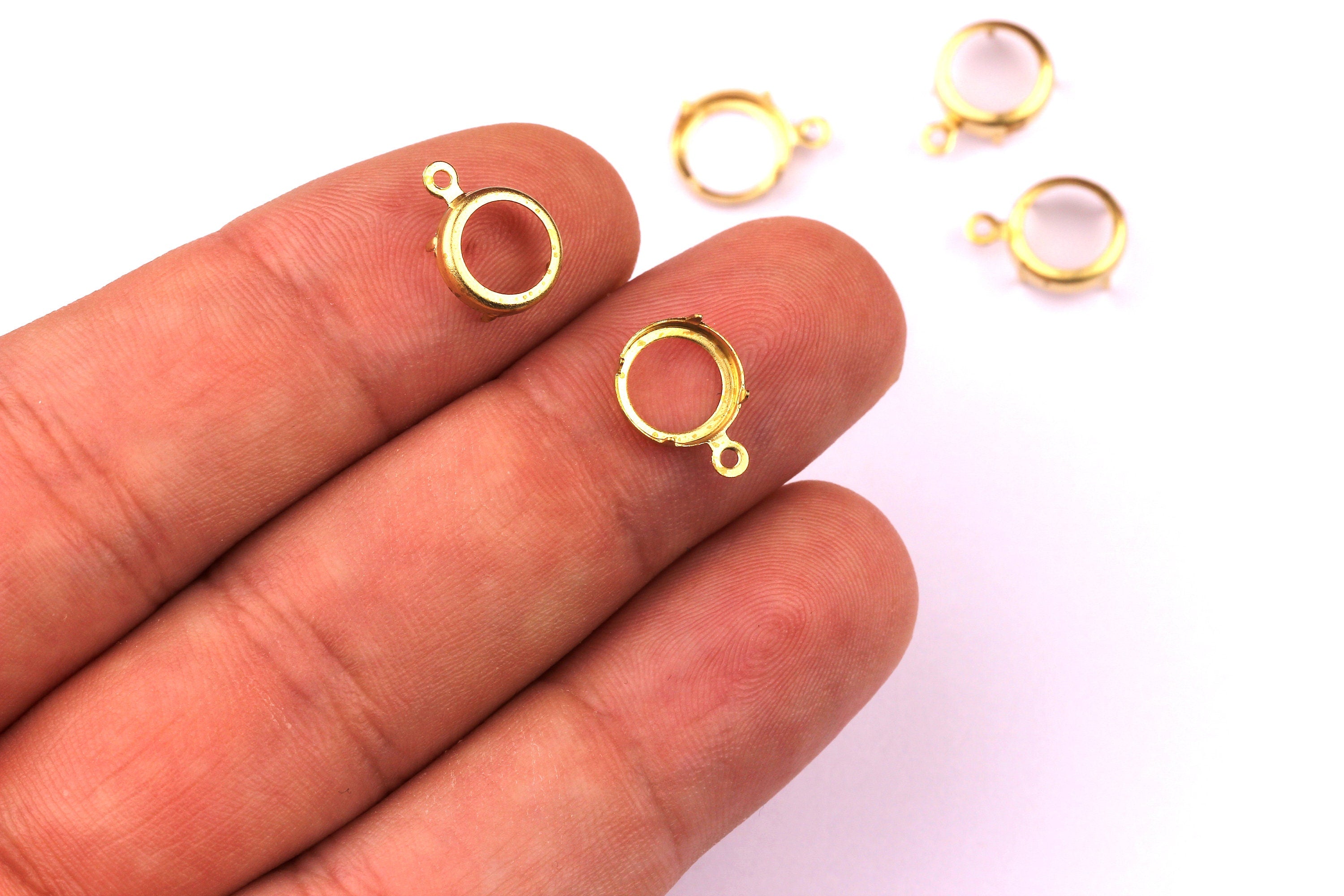 Brass Prong Setting - Circle Shaped Setting - Earring Findings- Jewelry Supplies - 8.7mm Pad - PP1126 - DOMEDBAZAAR