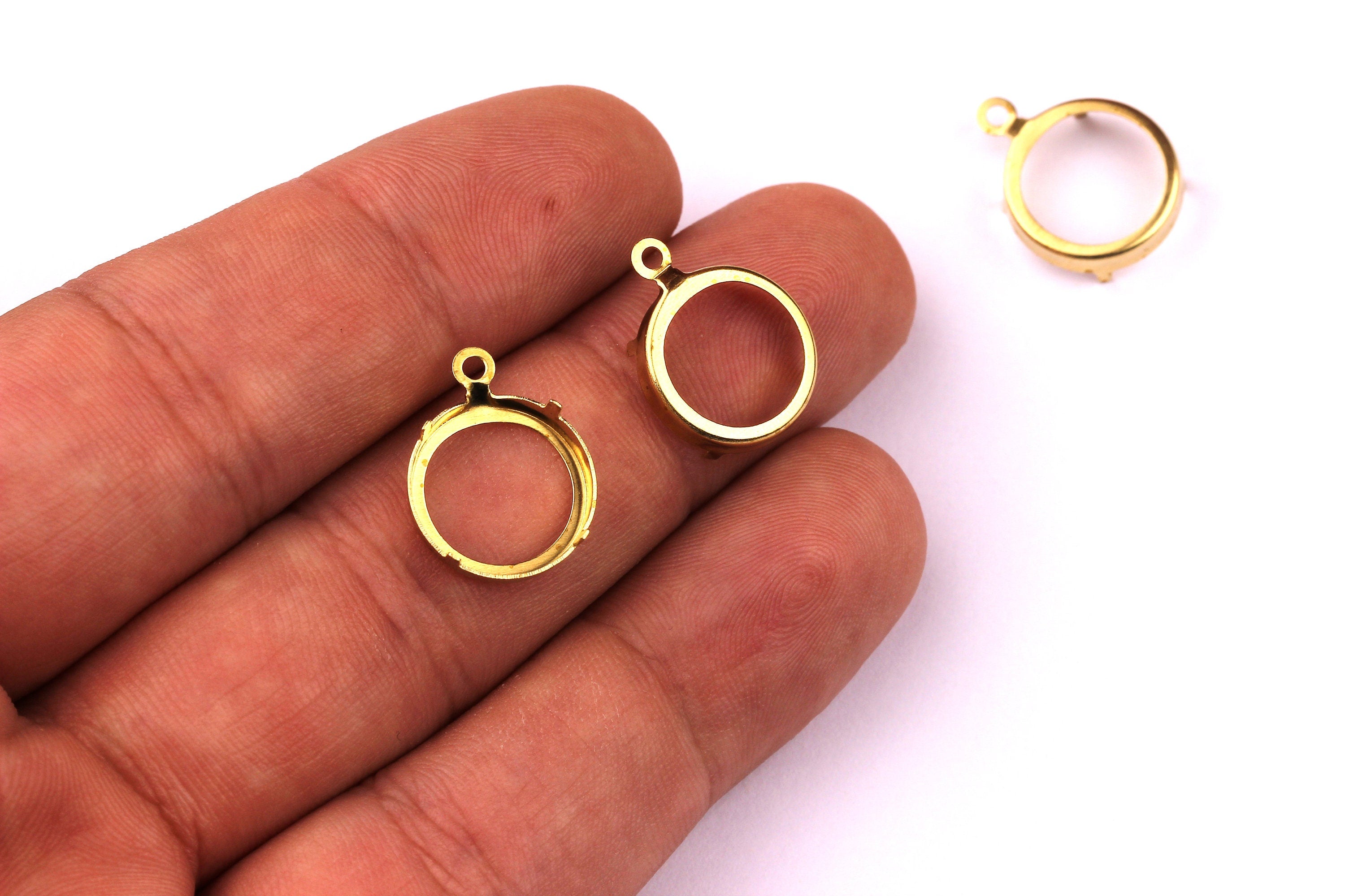 Brass Prong Setting - Circle Shaped Setting - Earring Findings- Jewelry Supplies - 13mm Pad - PP1127 - DOMEDBAZAAR