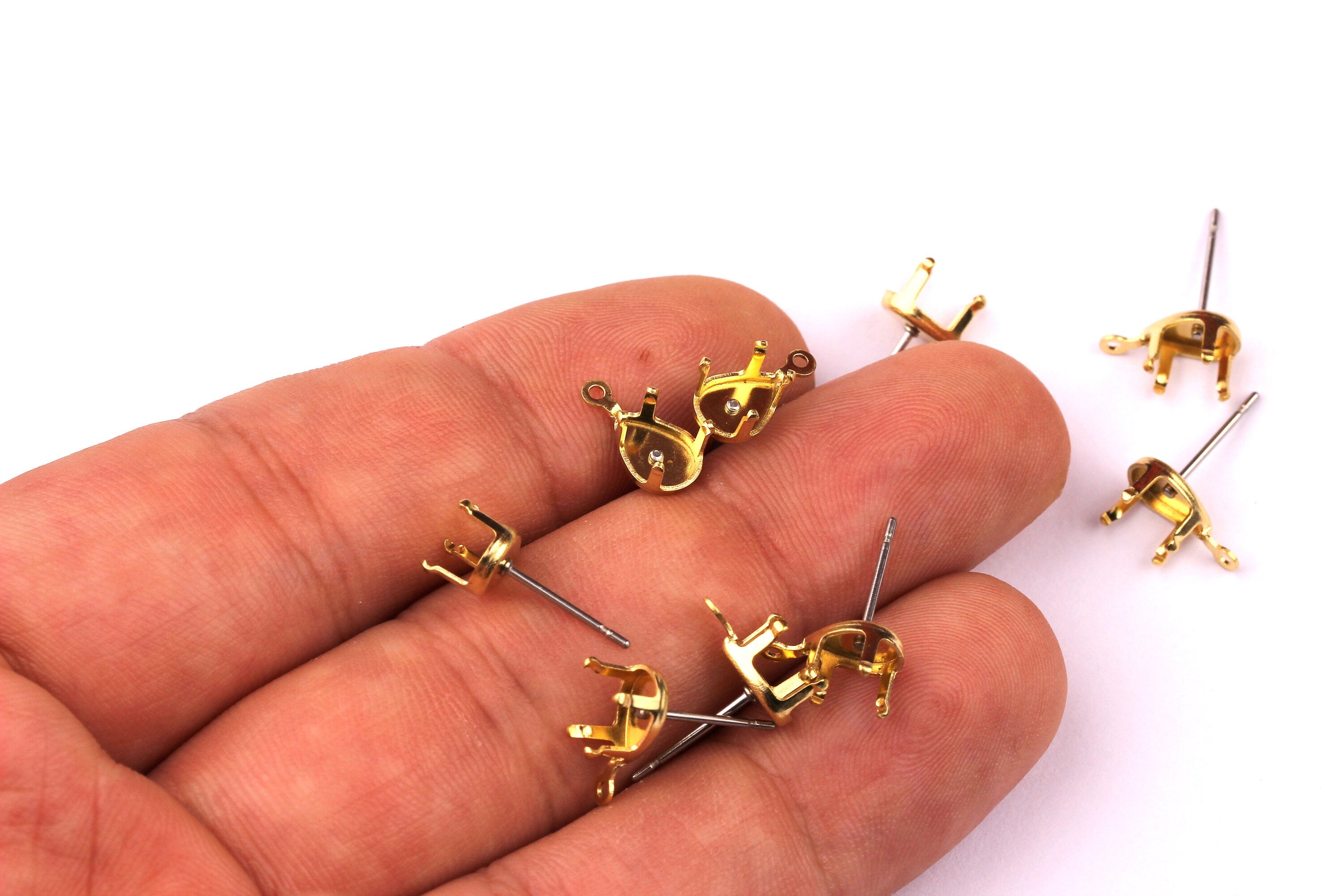 Brass Earring Post - Brass Drop Setting - 316L Stainless Steel Stud - Earring Findings- Jewelry Supplies - 10.5mm Pad - PP1128 - DOMEDBAZAAR