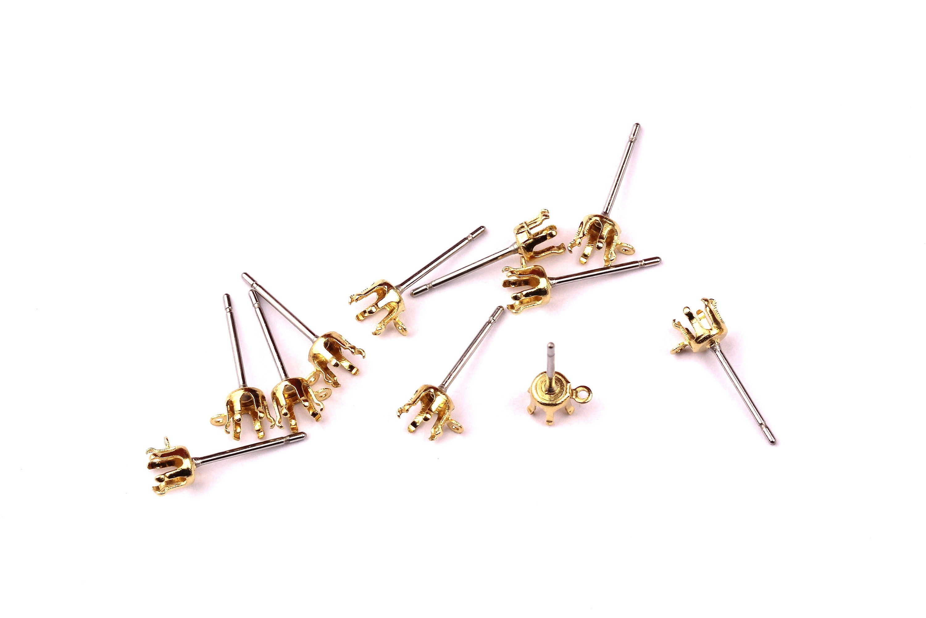Brass Earring Post - Brass Round Setting - 316L Stainless Steel Stud - Earring Findings- Jewelry Supplies - 4mm Pad - PP1130 - DOMEDBAZAAR