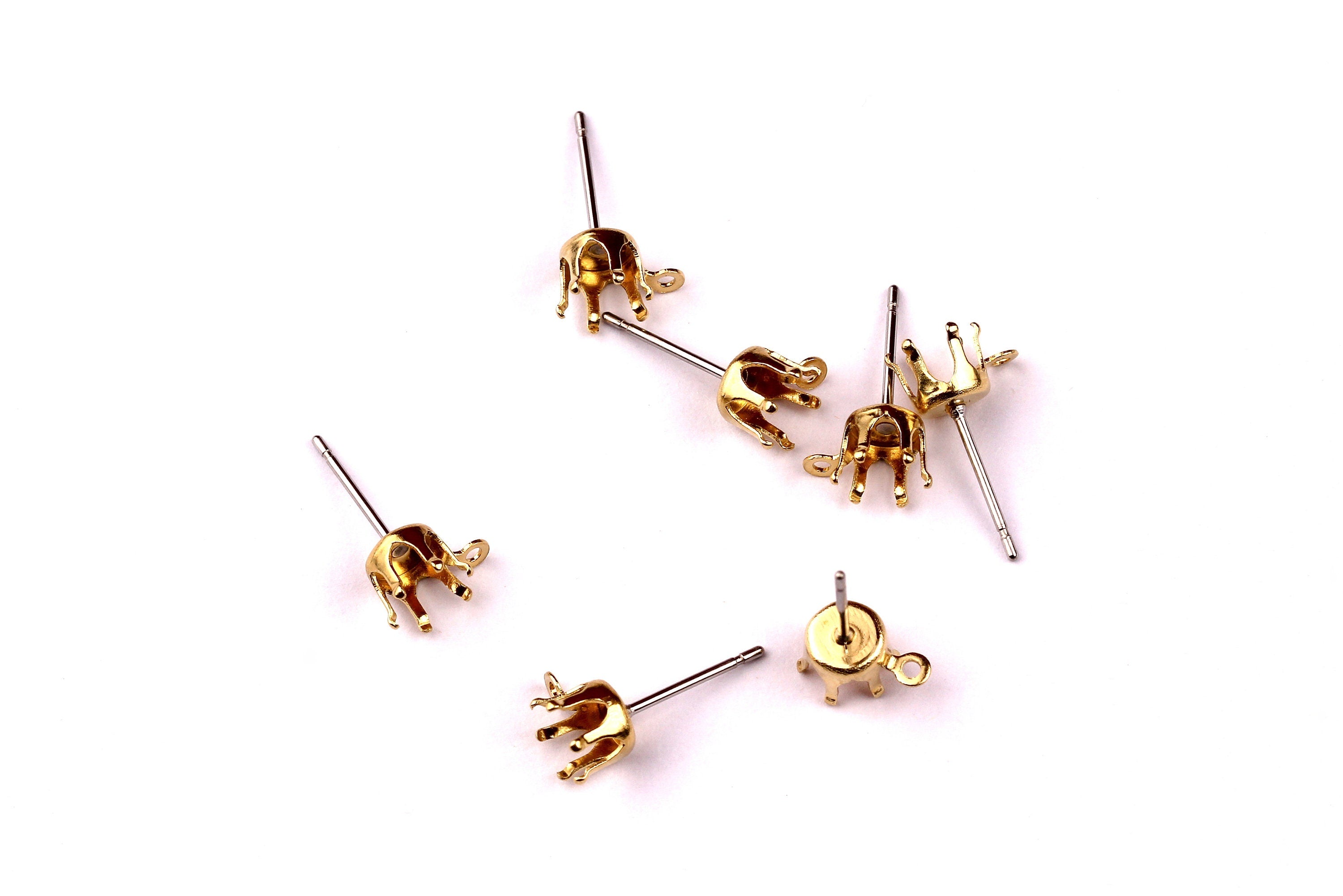 Brass Earring Post - Brass Setting - 316L Stainless Steel Stud - Earring Findings- Jewelry Supplies - 5mm Pad - PP1132 - DOMEDBAZAAR