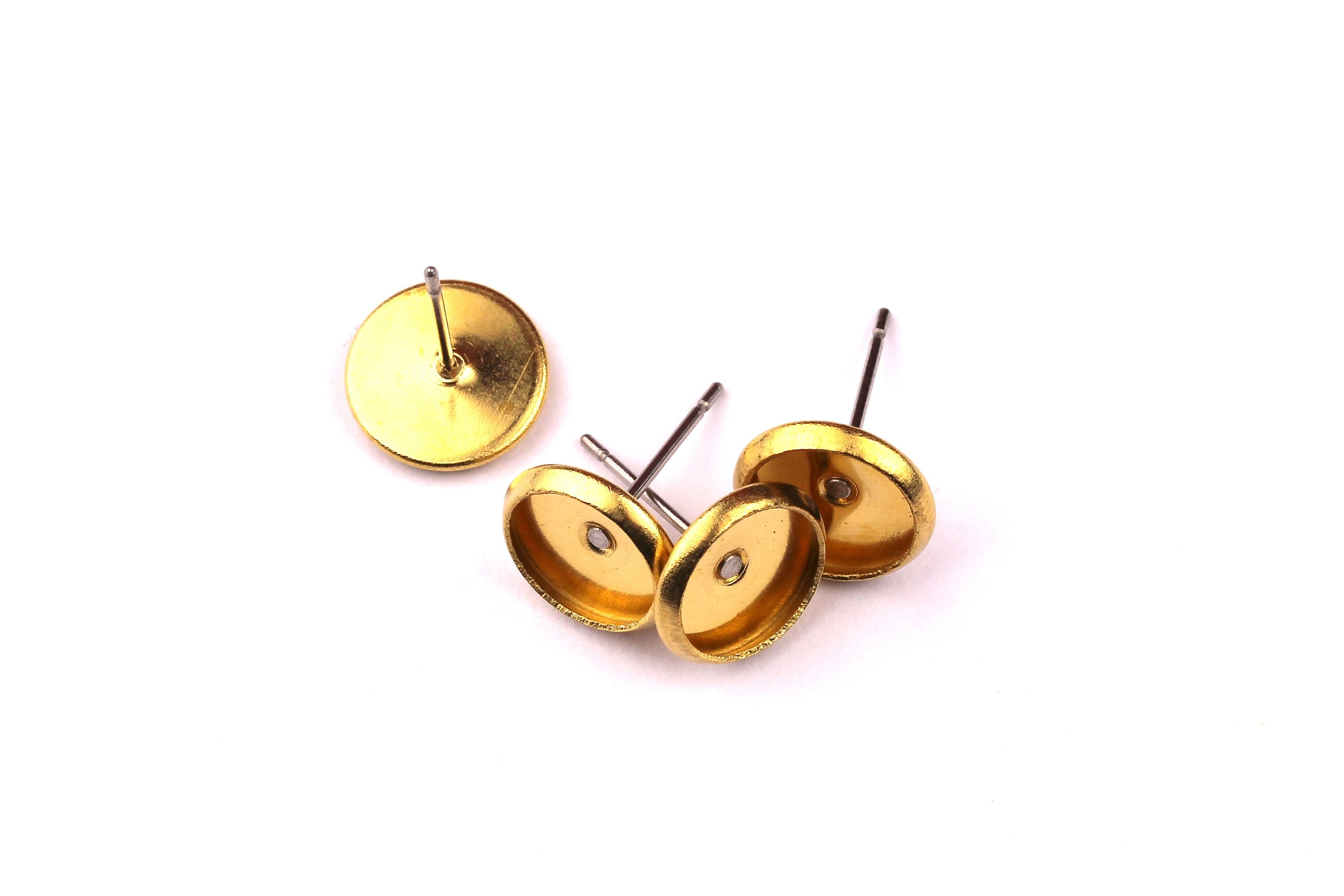 Raw Brass Earring Blanks - Brass Earring - 316L Stainless Steel Stud - Gold Tone - Earring Findings - Jewelry Supplies - 8mm Pad - PP1136 - DOMEDBAZAAR