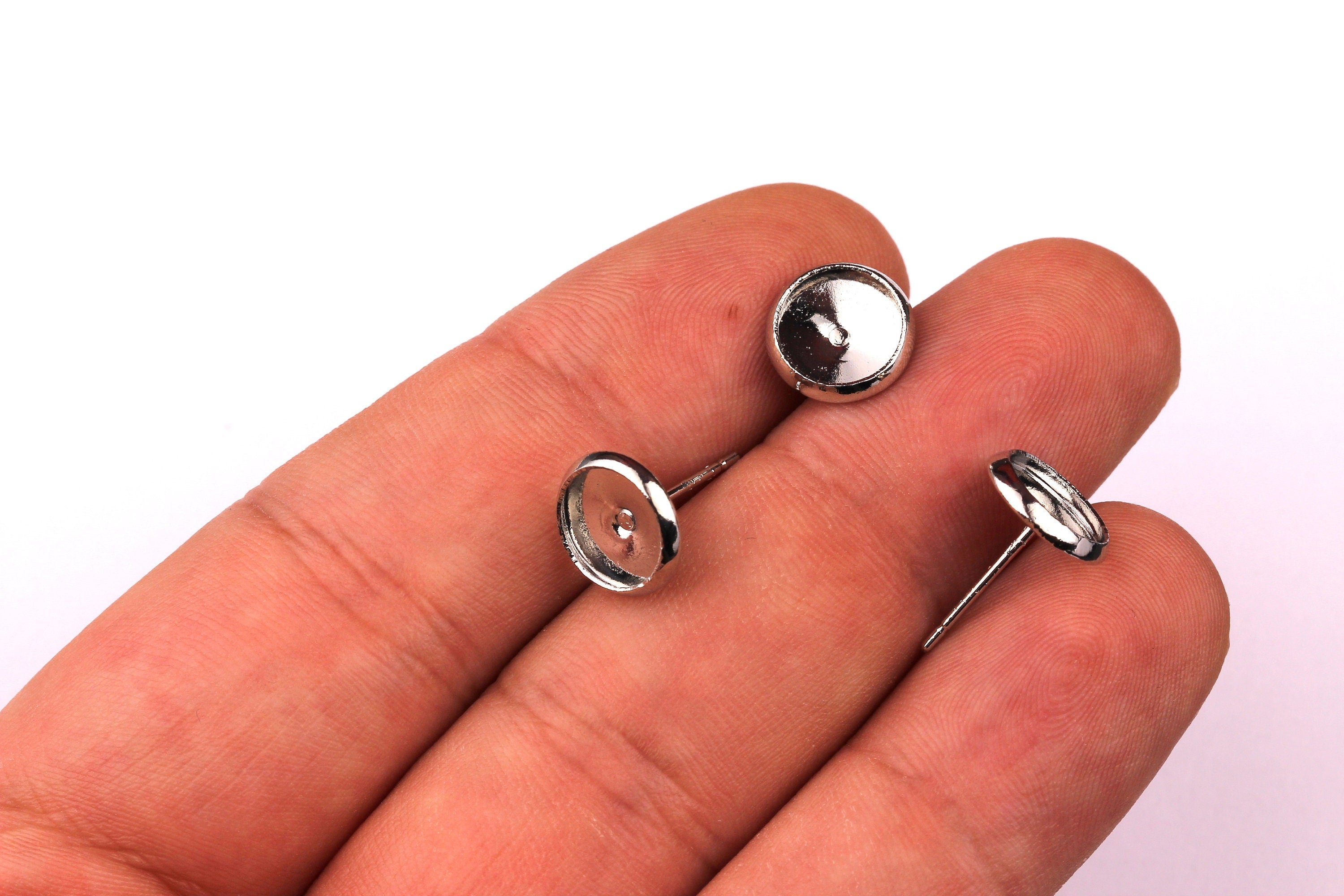 Brass Earring Blanks - Brass Earrings - 316L Stainless Steel Stud - Nickel Plated - Earring Findings - Jewelry Supplies - 8mm Pad - PP1140 - DOMEDBAZAAR