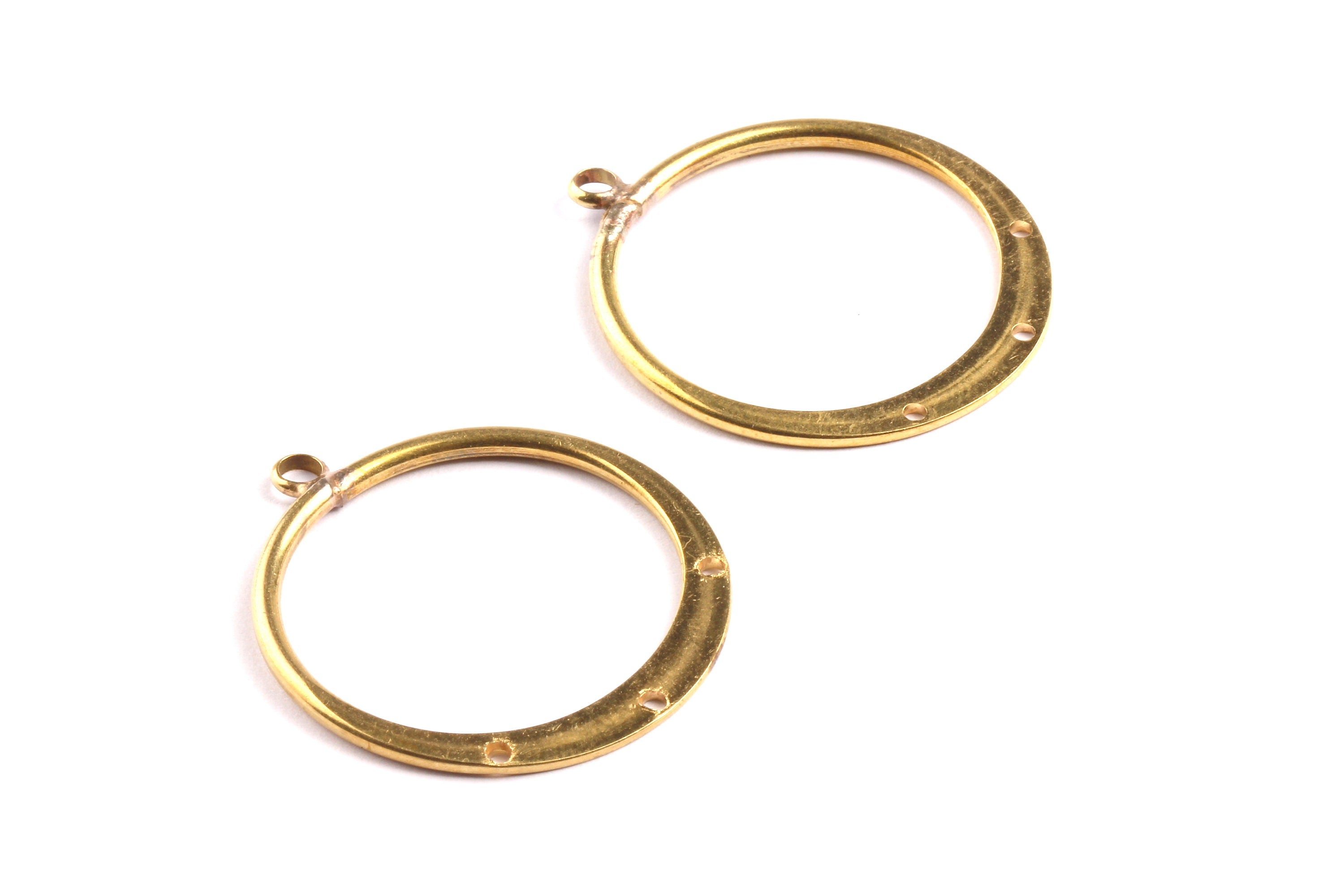 Brass Hoops - Raw Brass Circle Charms with 3 Holes - Earring Findings - Jewelry Supplies - 34x29x2mm - PP1346 - DOMEDBAZAAR