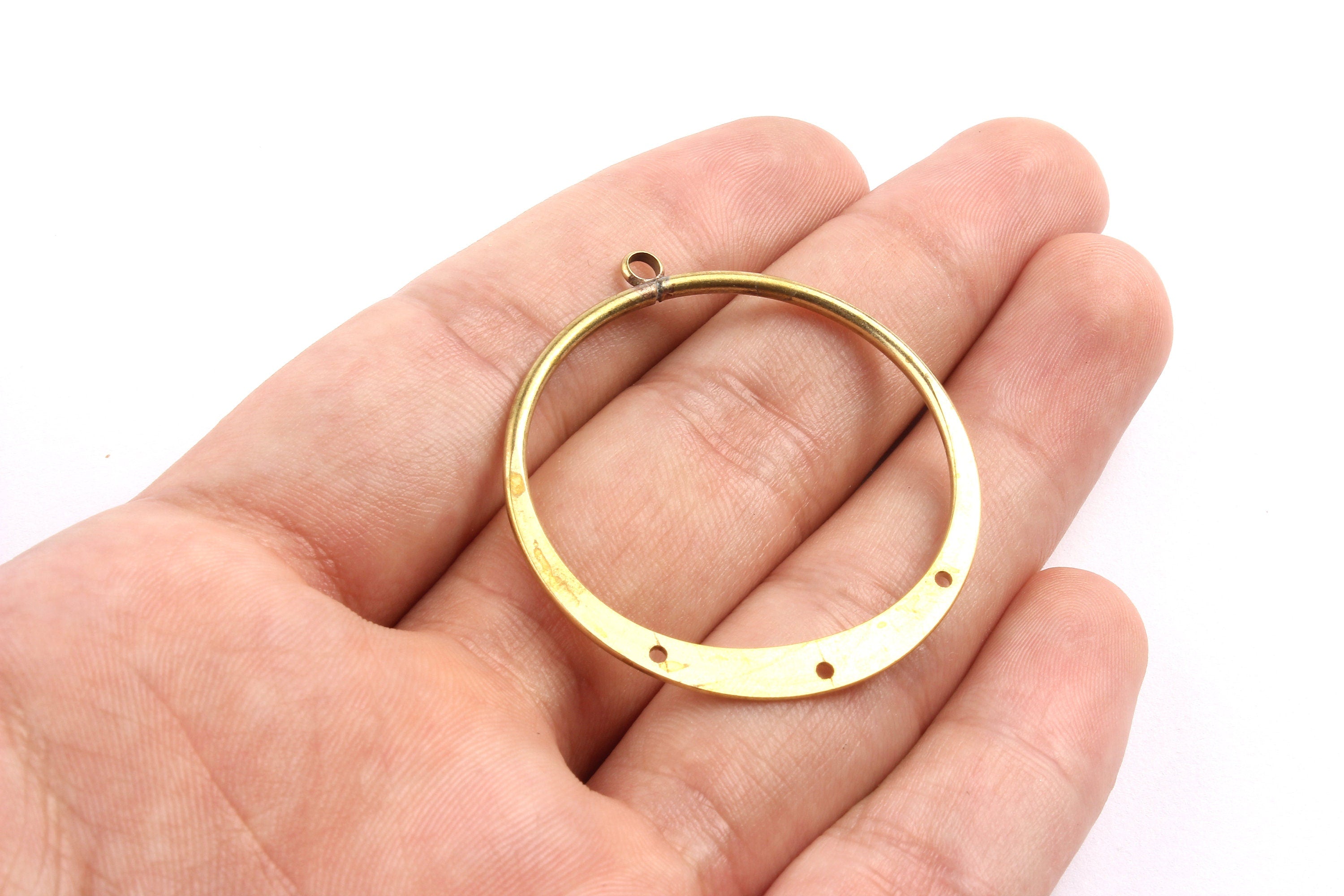 Brass Hoops - Raw Brass Circle Charms with 3 Holes - Earring Findings - Jewelry Supplies - 44x39x2mm - PP1347 - DOMEDBAZAAR