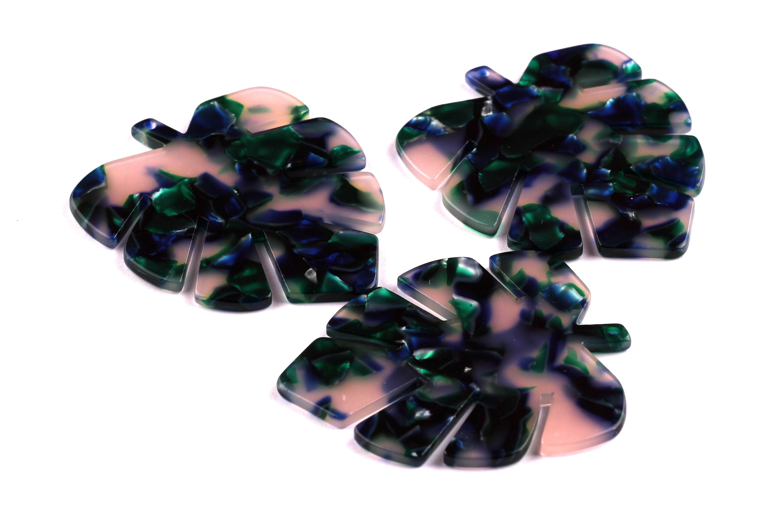 Acetate Leaf Charms - Leaf Earrings and Pendant - Earring Findings - Jewelry Supplies - Color Code: A18 - 58.4x49.4x2.58mm - AC1053A - DOMEDBAZAAR