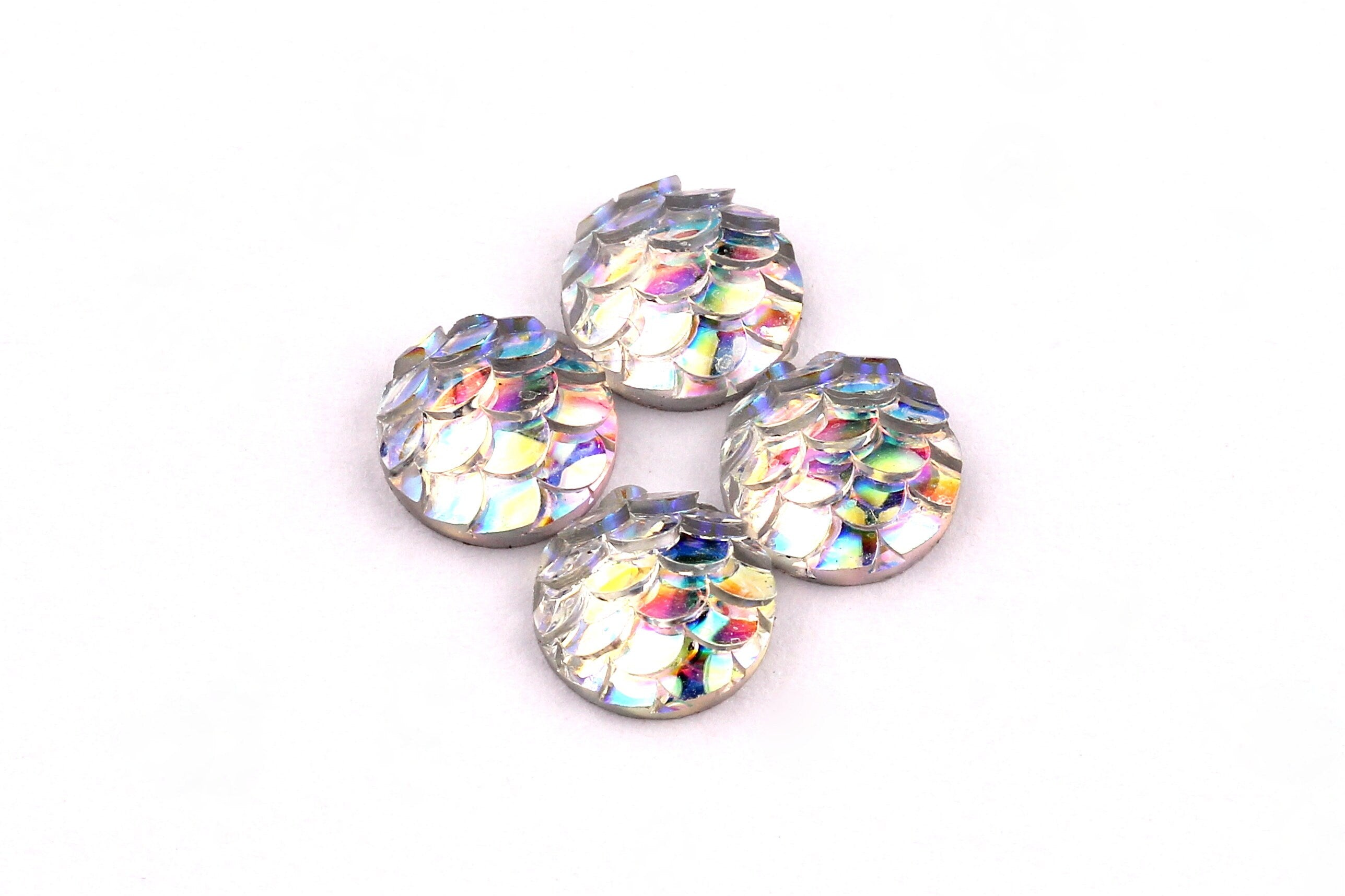 Mermaid Cabochons - Iridescent Fishscale Cabochons - Silver Cabochons - Fish Scale - Jewelry Supplies - 8mm - CB1001A - DOMEDBAZAAR