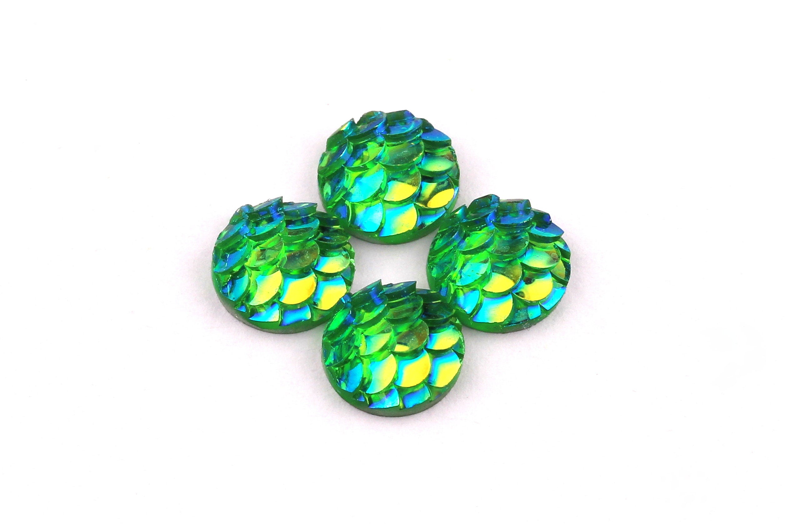 Mermaid Cabochons - Iridescent Fishscale Cabochons - Green Cabochons - Fish Scale - Jewelry Supplies - 8mm - CB1001C - DOMEDBAZAAR