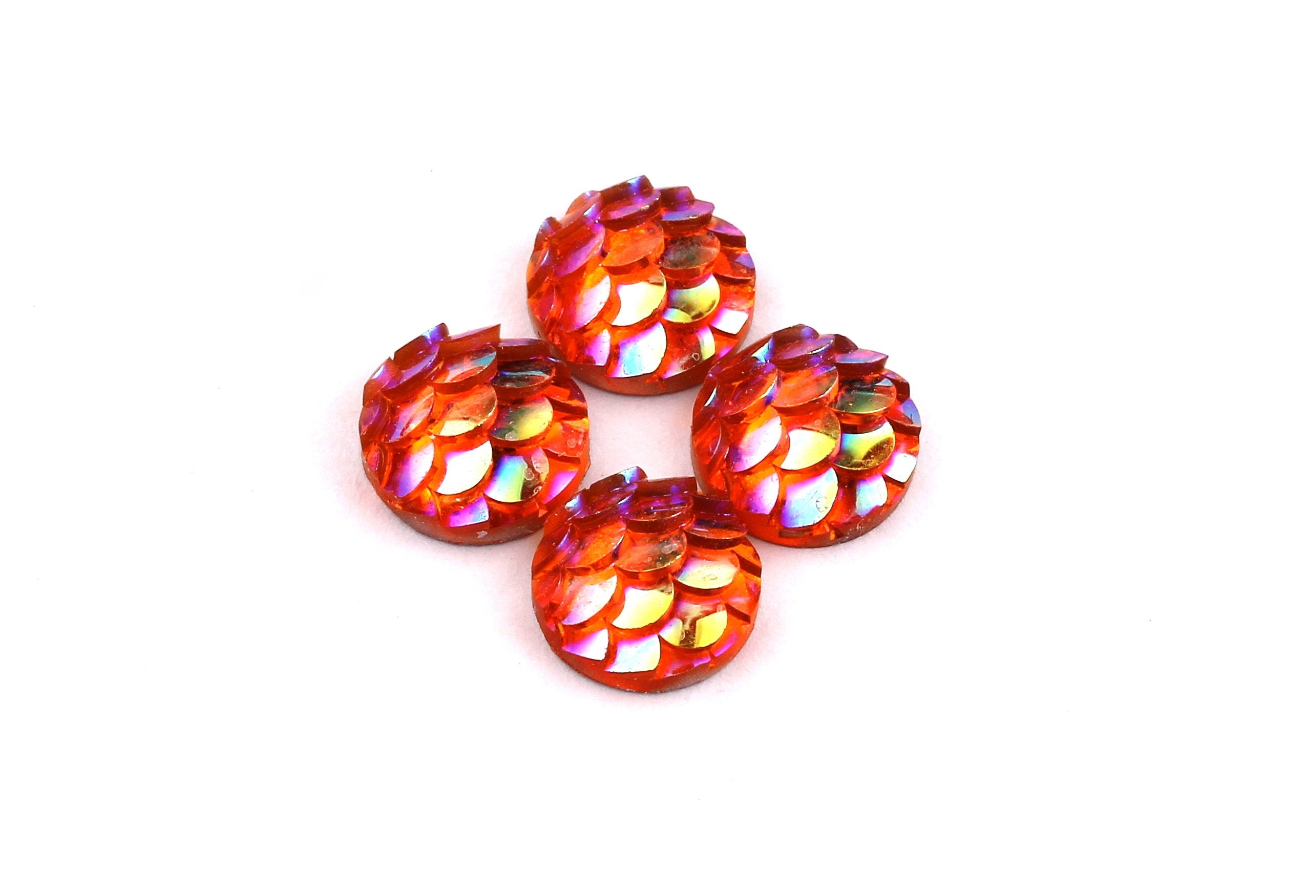 Mermaid Cabochons - Iridescent Fishscale Cabochons - Orange Cabochons - Fish Scale - Jewelry Supplies - 8mm - CB1001J - DOMEDBAZAAR
