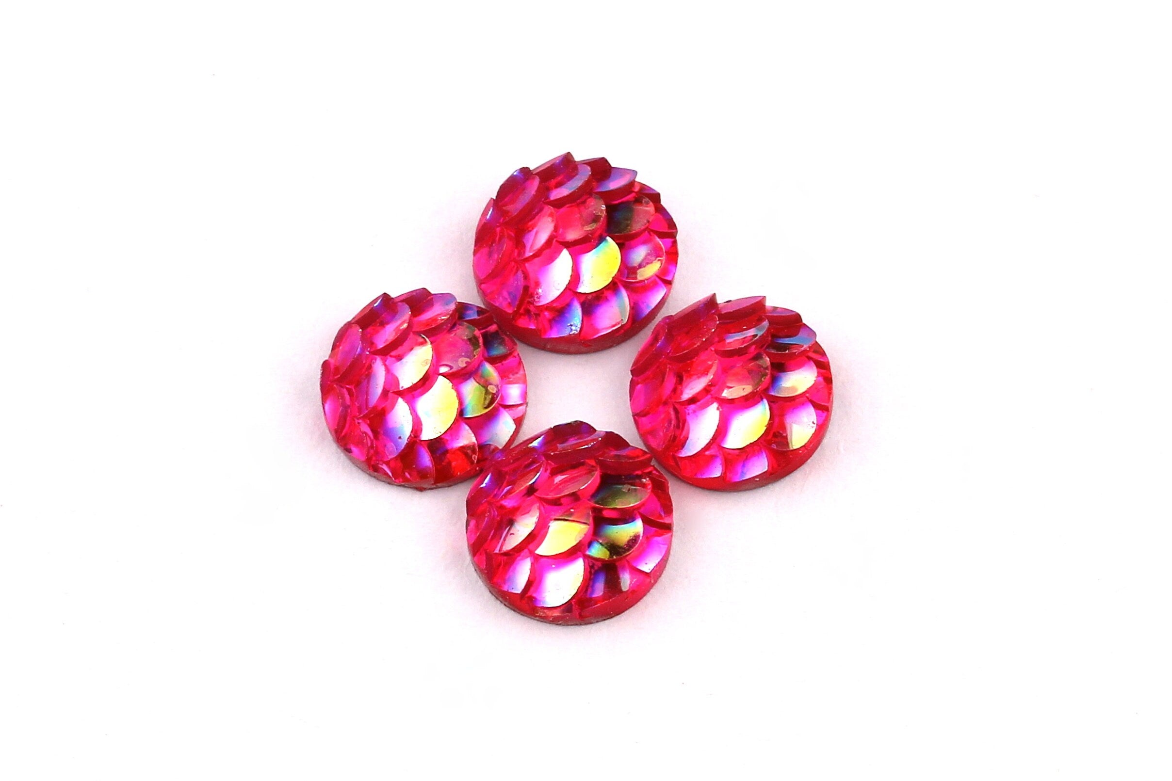 Mermaid Cabochons - Iridescent Fishscale Cabochons - Pink Cabochons - Fish Scale - Jewelry Supplies - 8mm - CB1001K - DOMEDBAZAAR