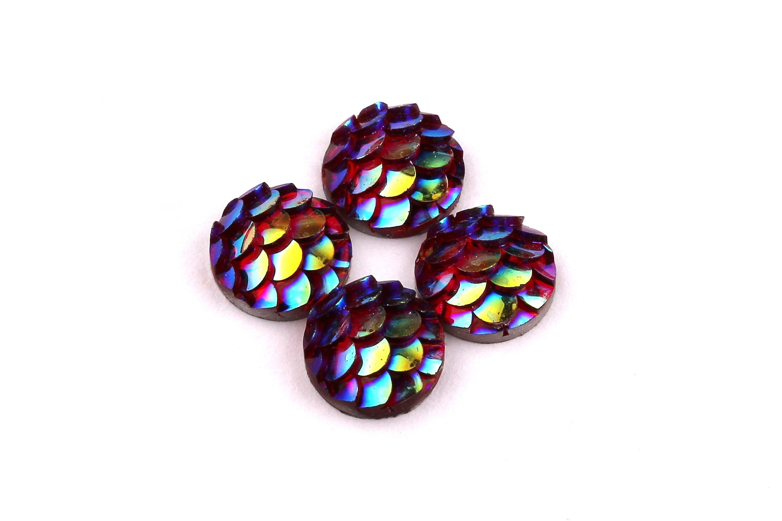Mermaid Cabochons - Iridescent Fishscale Cabochons - Dark Blue Cabochons - Fish Scale - Jewelry Supplies - 10mm - CB1002B - DOMEDBAZAAR