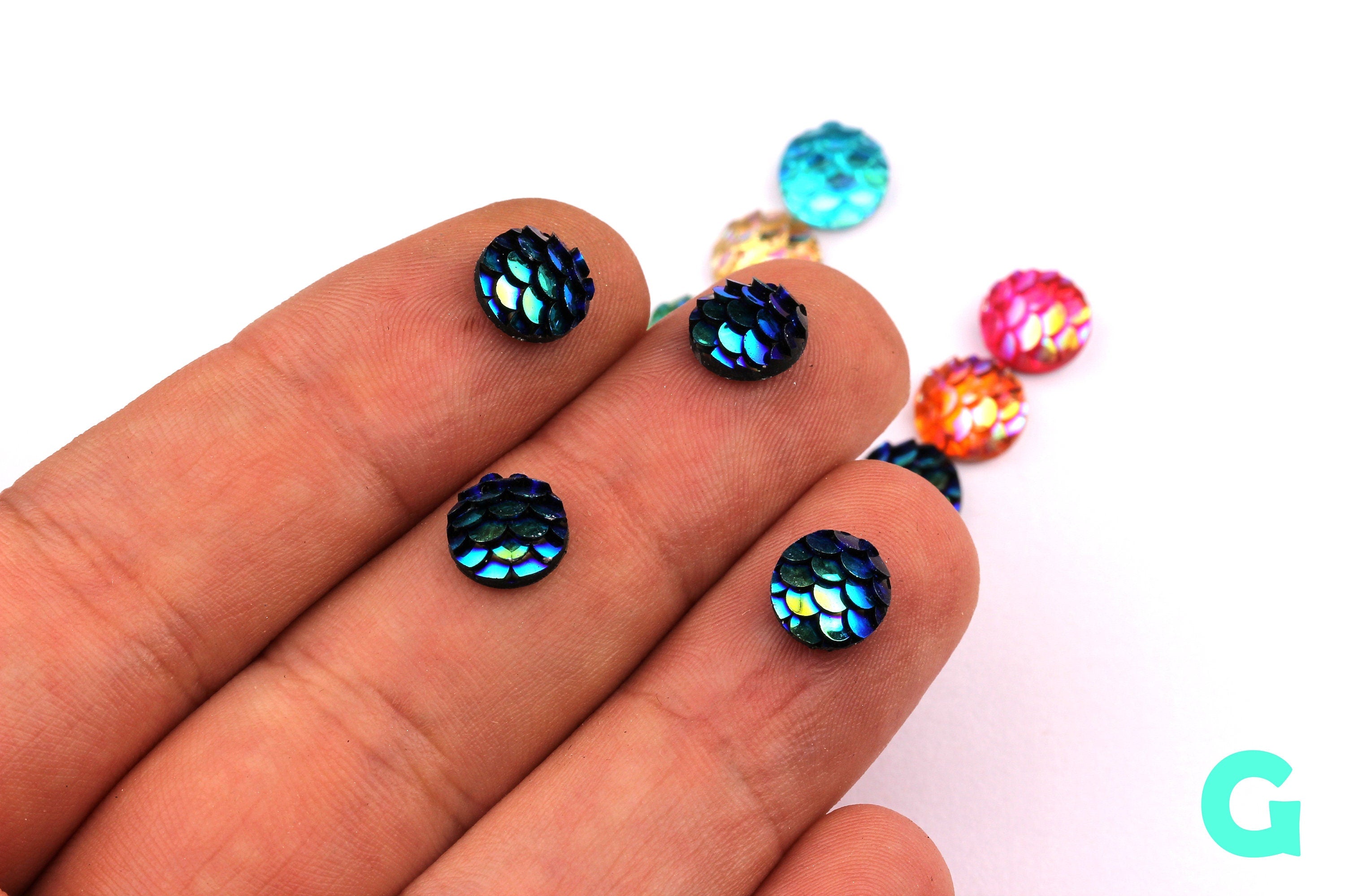 Mermaid Cabochons - Iridescent Fishscale Cabochons - Dark Blue Cabochons - Fish Scale - Jewelry Supplies - 10mm - CB1002G - DOMEDBAZAAR