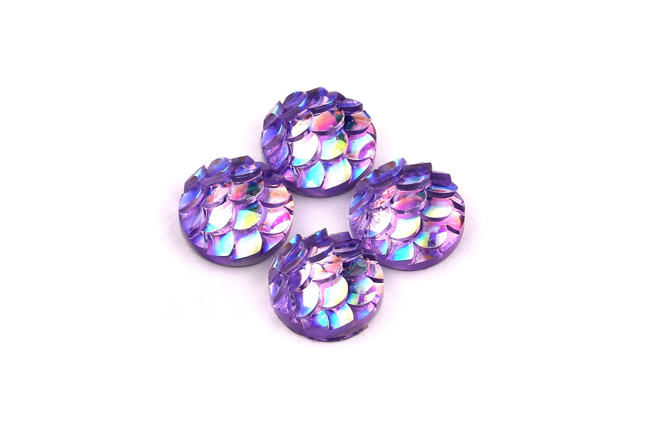 Mermaid Cabochons - Iridescent Fishscale Cabochons - Purple Cabochons - Fish Scale - Jewelry Supplies - 10mm - CB1002H - DOMEDBAZAAR