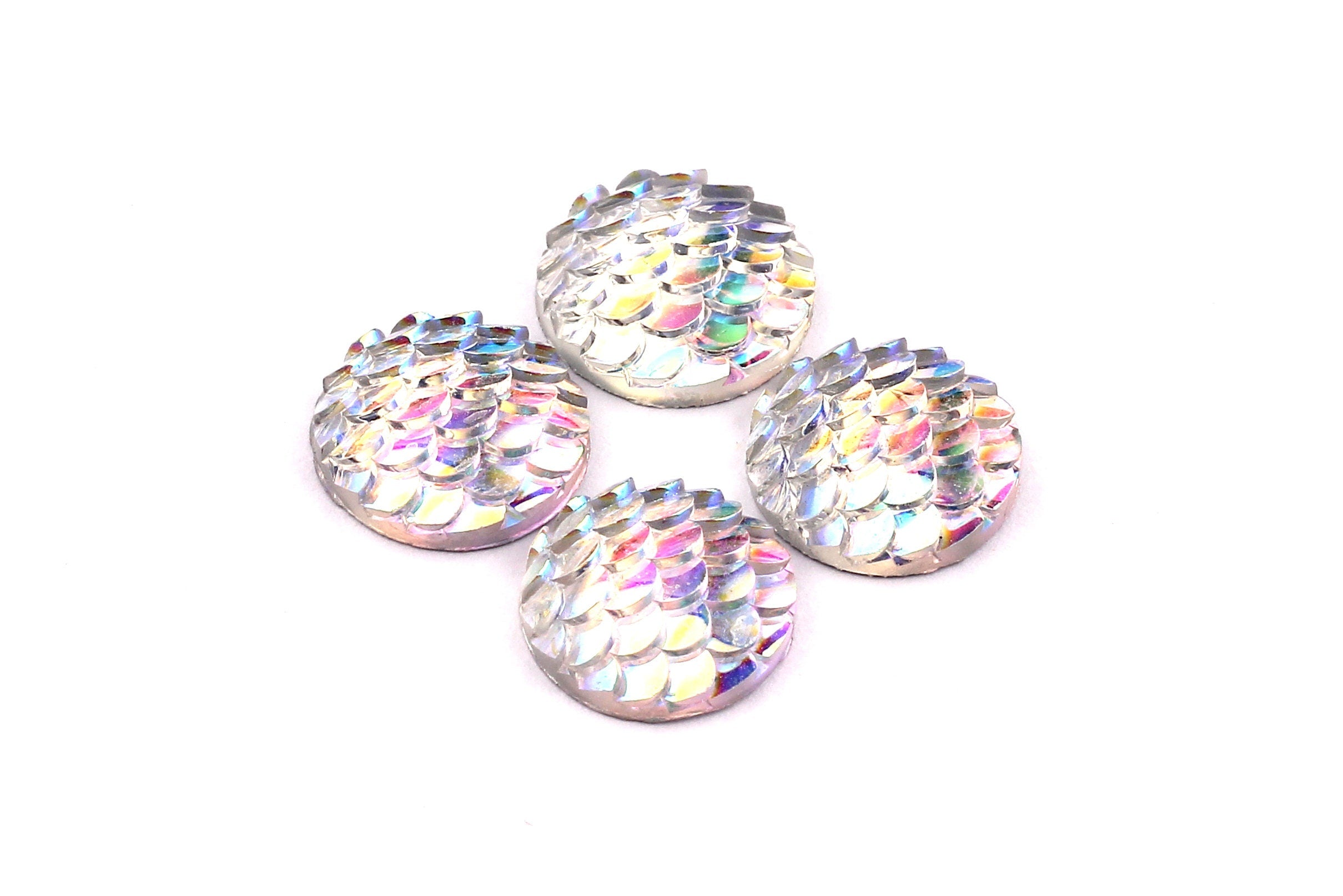 Mermaid Cabochons - Iridescent Fishscale Cabochons - Silver Cabochons - Fish Scale - Jewelry Supplies - 12mm - CB1003A - DOMEDBAZAAR