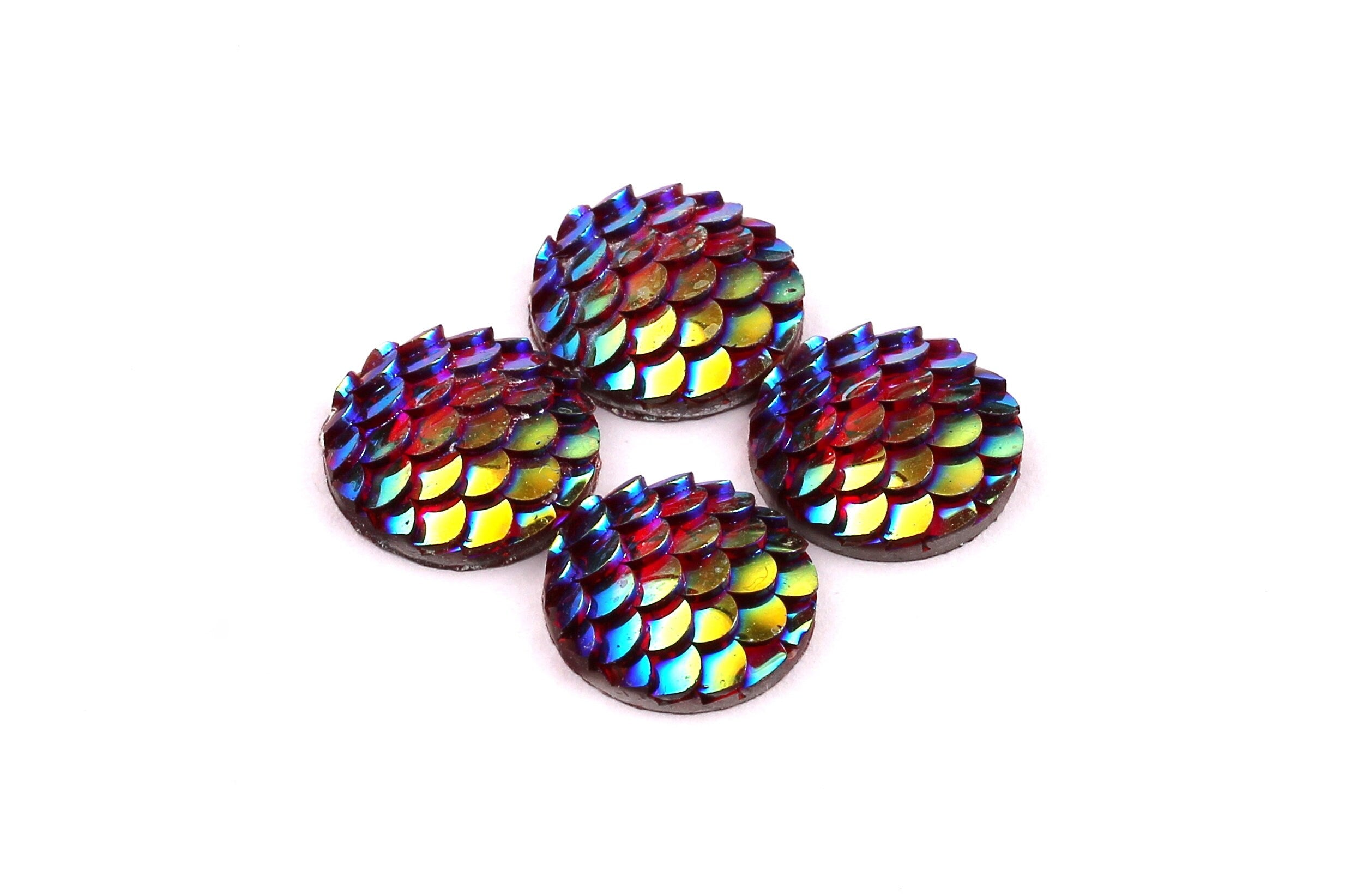 Mermaid Cabochons - Iridescent Fishscale Cabochons - Dark Blue Cabochons - Fish Scale - Jewelry Supplies - 12mm - CB1003B - DOMEDBAZAAR