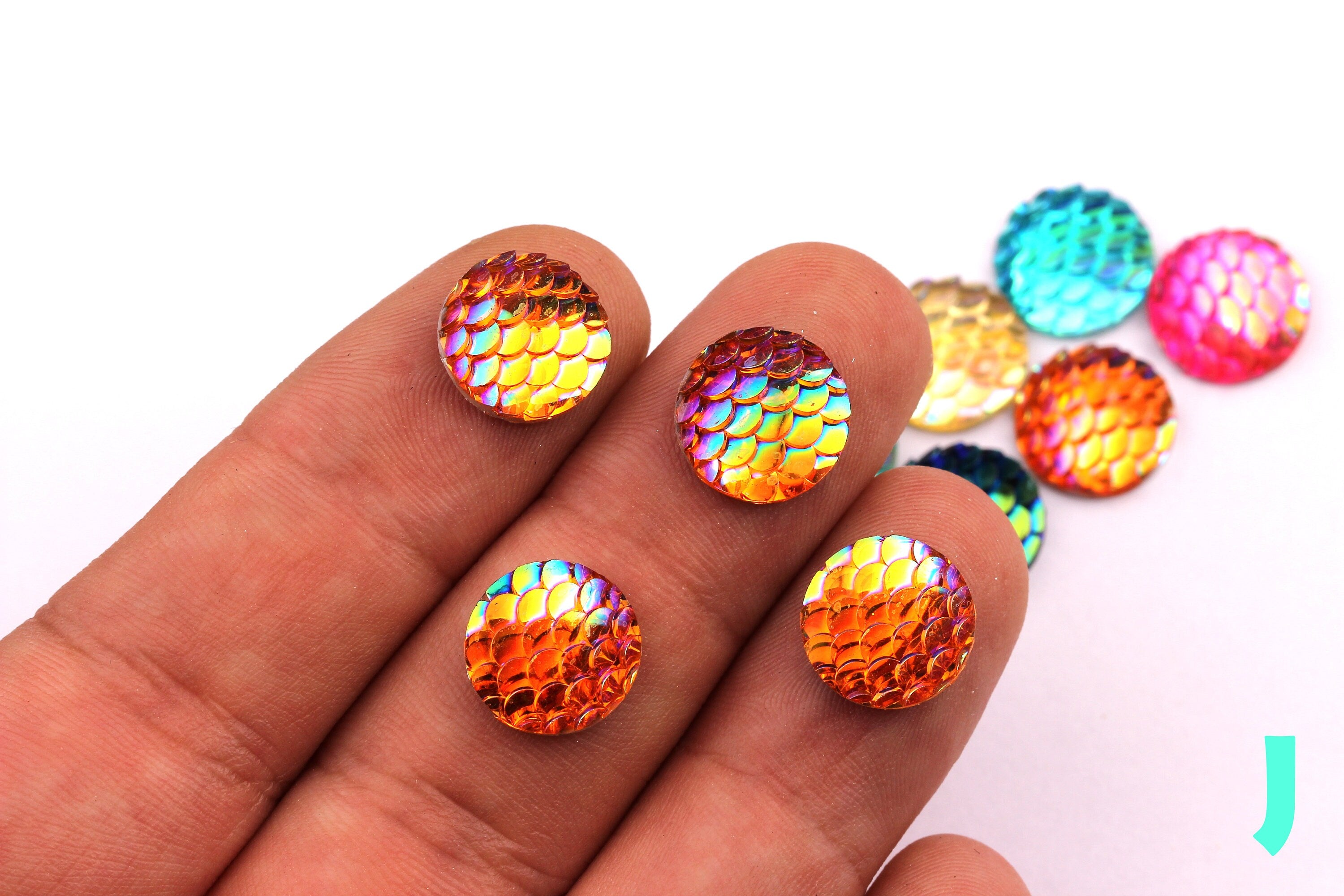 Mermaid Cabochons - Iridescent Fishscale Cabochons - Red Cabochons - Fish Scale - Jewelry Supplies - 12mm - CB1003J - DOMEDBAZAAR