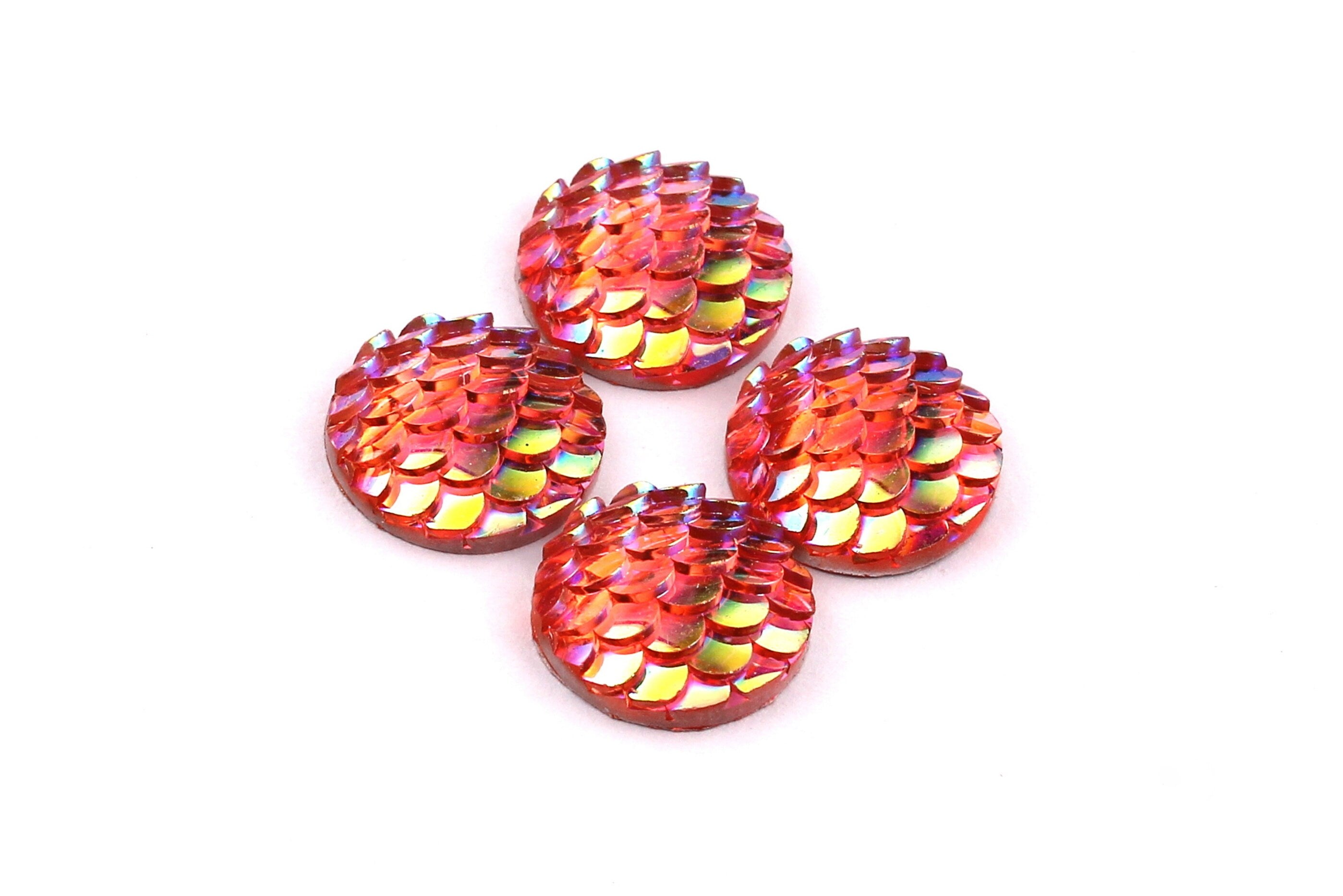 Mermaid Cabochons - Iridescent Fishscale Cabochons - Red Cabochons - Fish Scale - Jewelry Supplies - 12mm - CB1003J - DOMEDBAZAAR