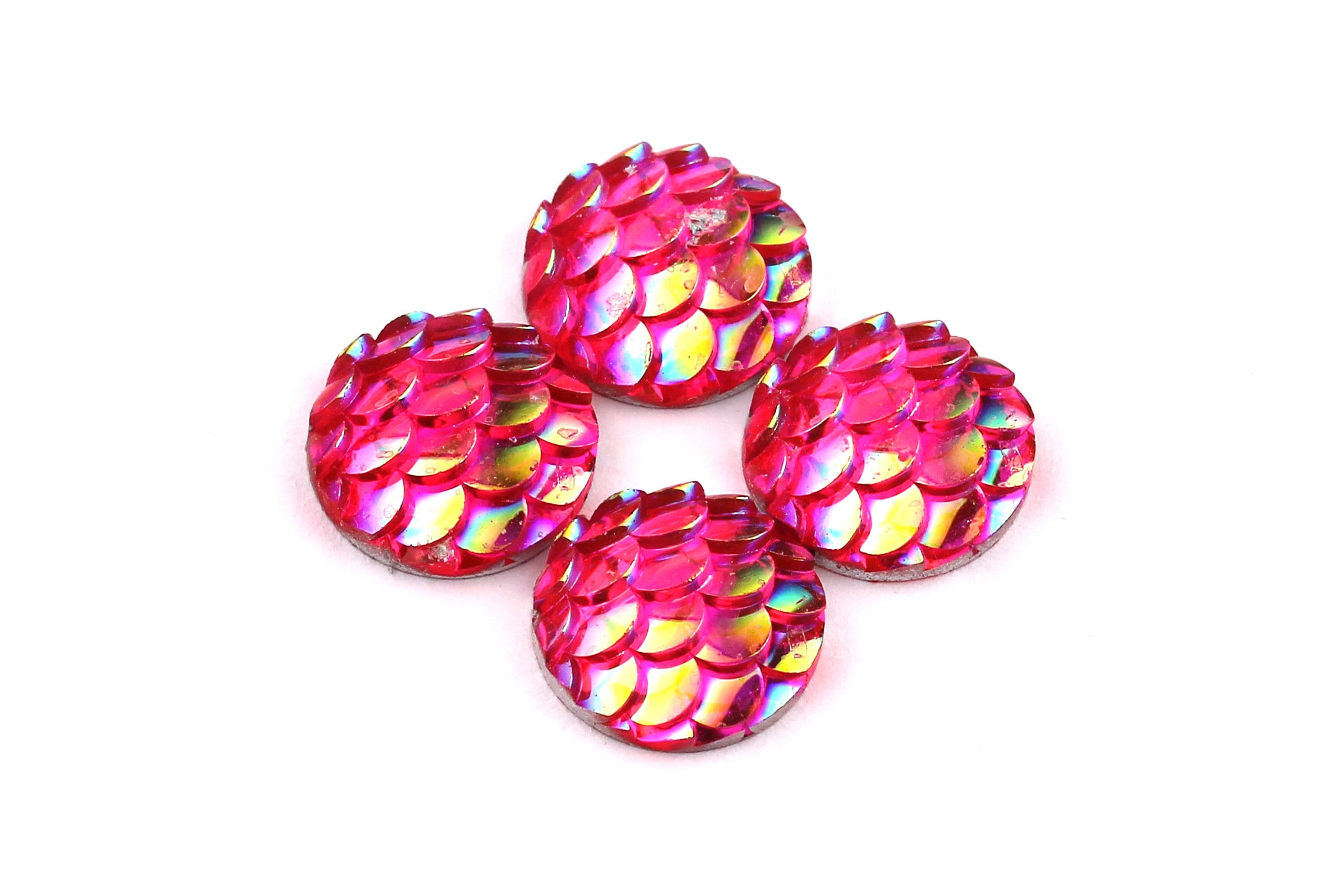 Mermaid Cabochons - Iridescent Fishscale Cabochons - Pink Cabochons - Fish Scale - Jewelry Supplies - 12mm - CB1003K - DOMEDBAZAAR