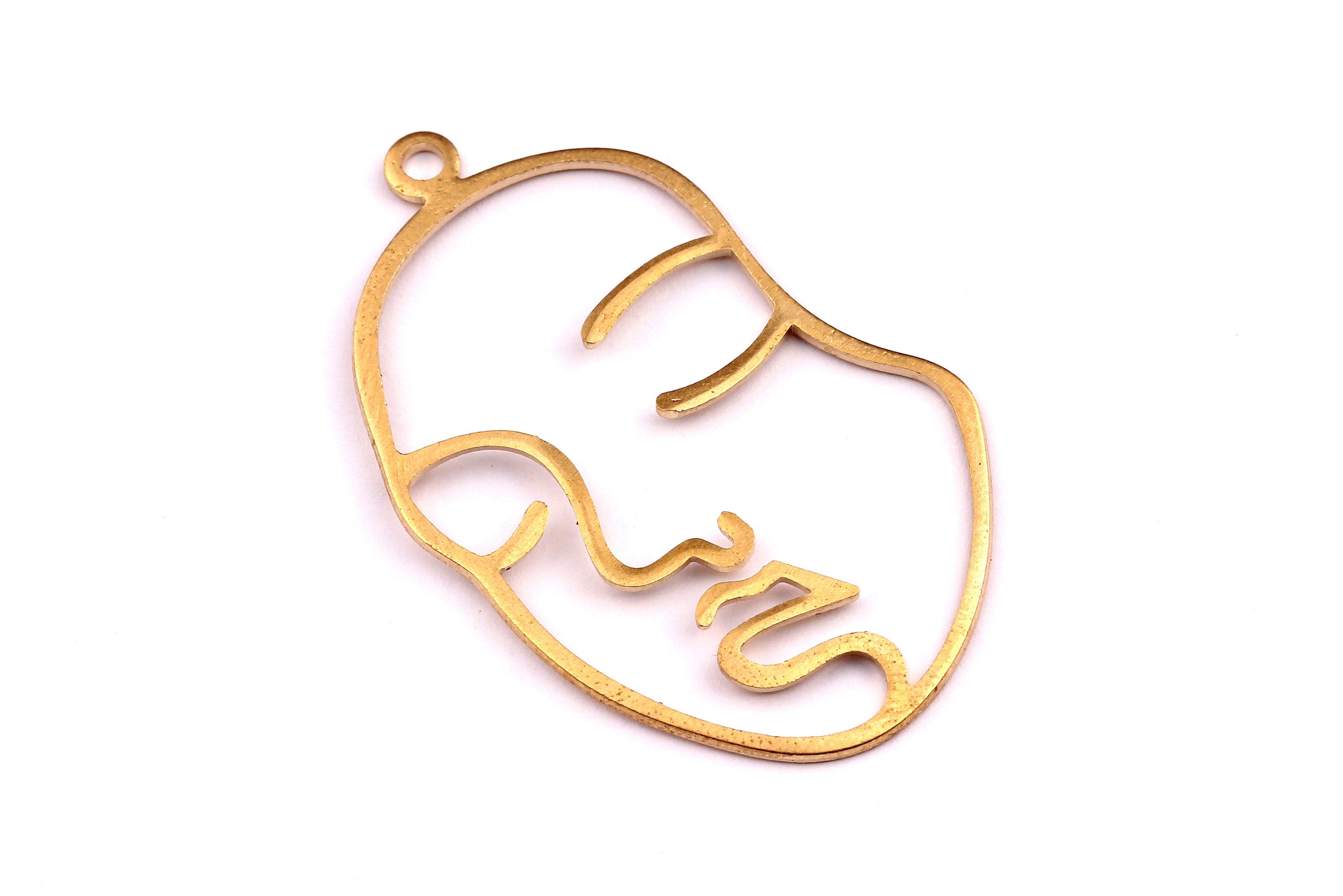 Brass Face Charms - Face Shaped Raw Brass Pendant - Jewelry Supplies - 46x30x1mm - PP1228 - DOMEDBAZAAR