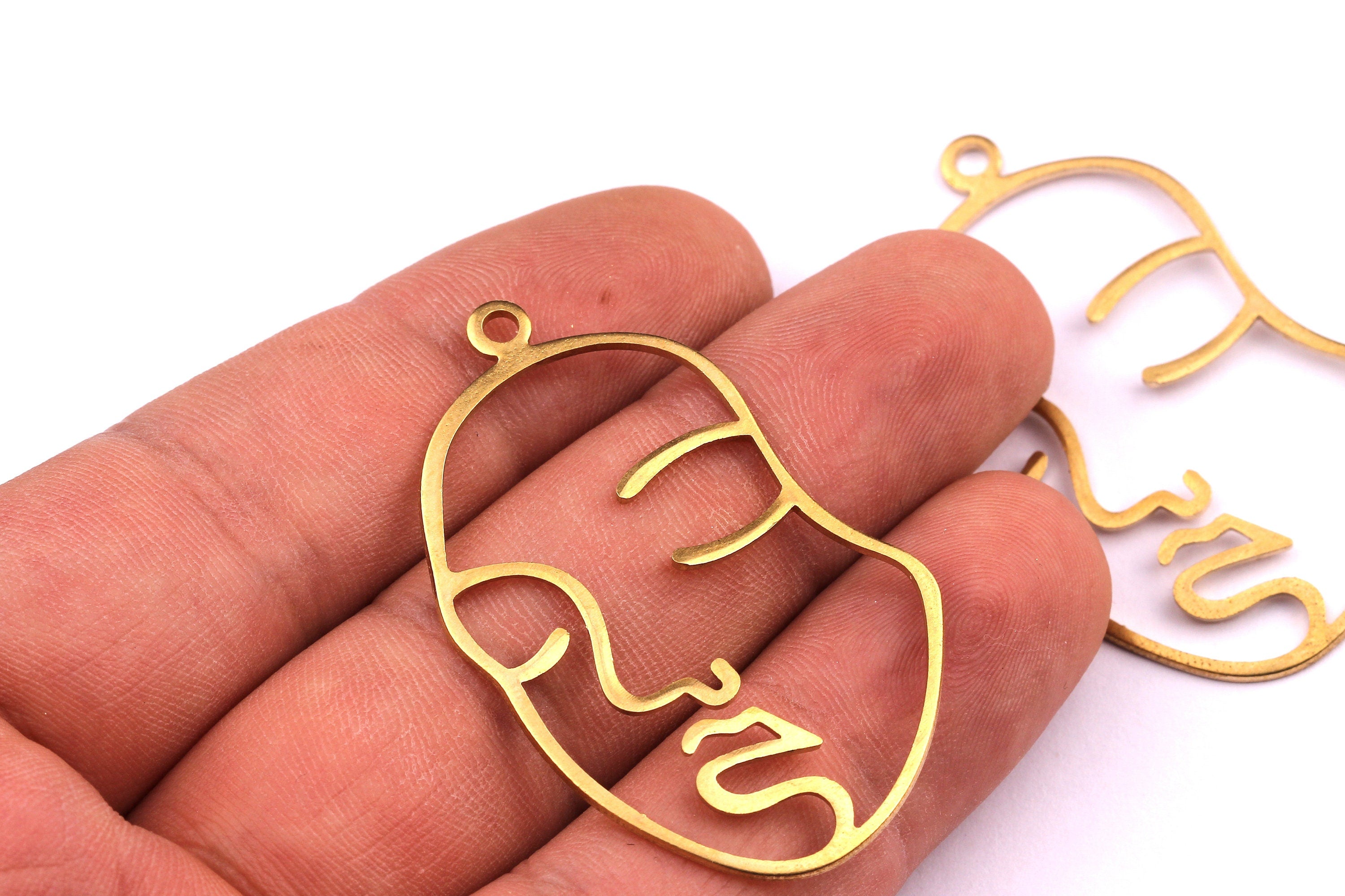 Brass Face Charms - Face Shaped Raw Brass Pendant - Jewelry Supplies - 46x30x1mm - PP1228 - DOMEDBAZAAR