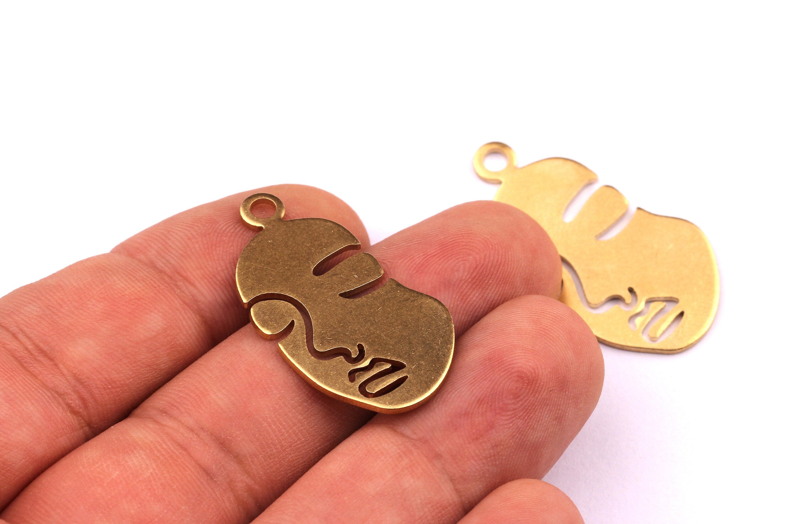Personalized stamping blank - Brass Face Charms - Face Shaped Raw Brass Pendant - Jewelry Supplies - 37x17x1mm - PP1235 - DOMEDBAZAAR