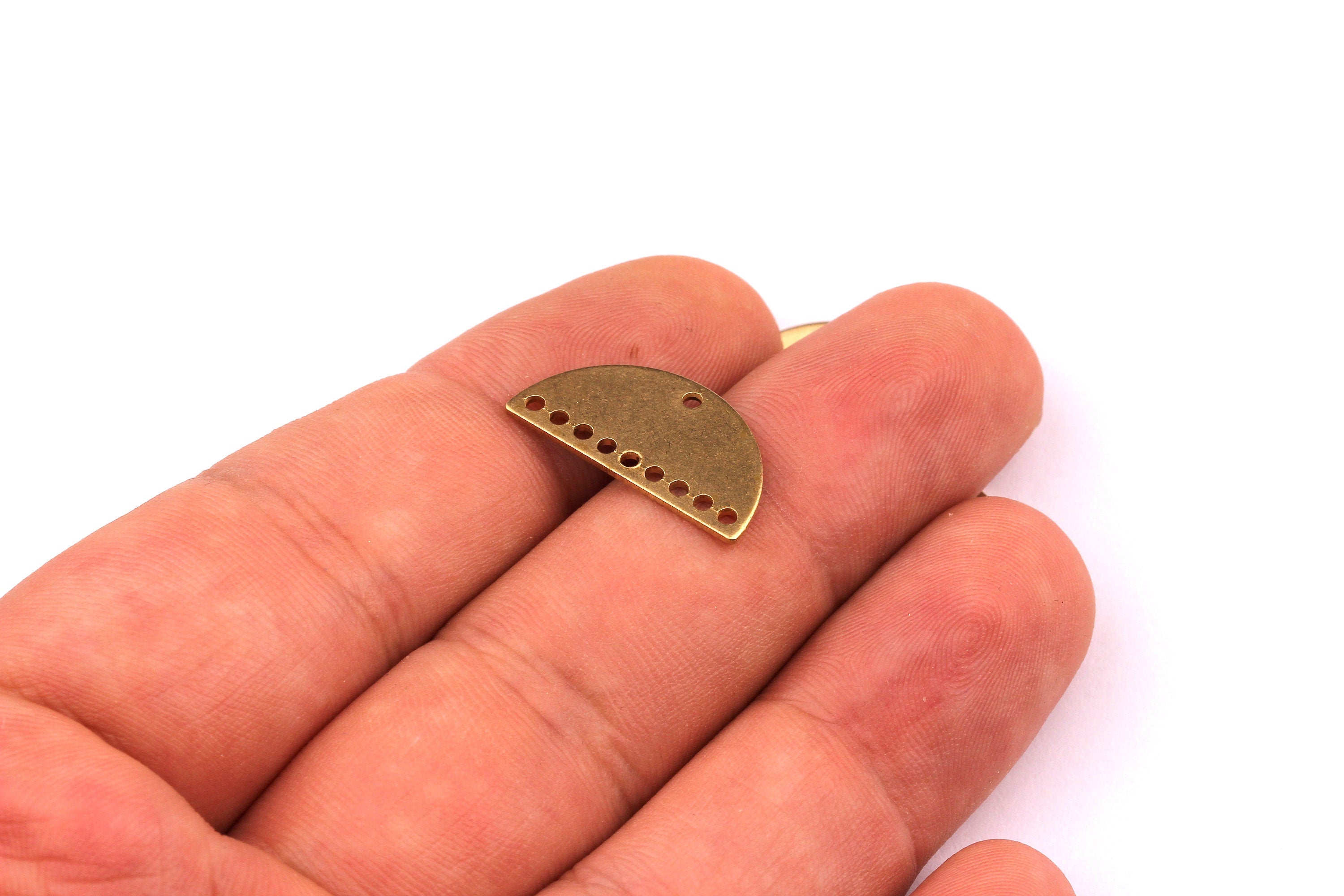 Brass Semicircle Charms - Semicircle Pendant - Raw Brass Connector with 10 Holes - Jewellery Supplies - 10.5x20.5x0.75mm - PP1242 - DOMEDBAZAAR