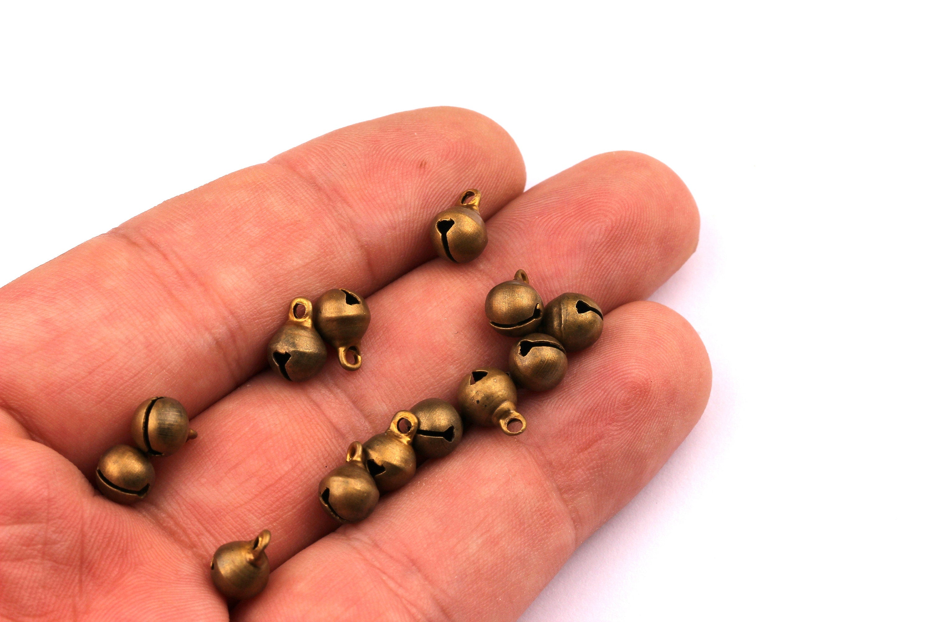 Brass Bell Charms - Raw Brass Ring Bead Charms - Antique Tone Bell - Jewelry Supplies - 9x6mm - PP1171 - DOMEDBAZAAR