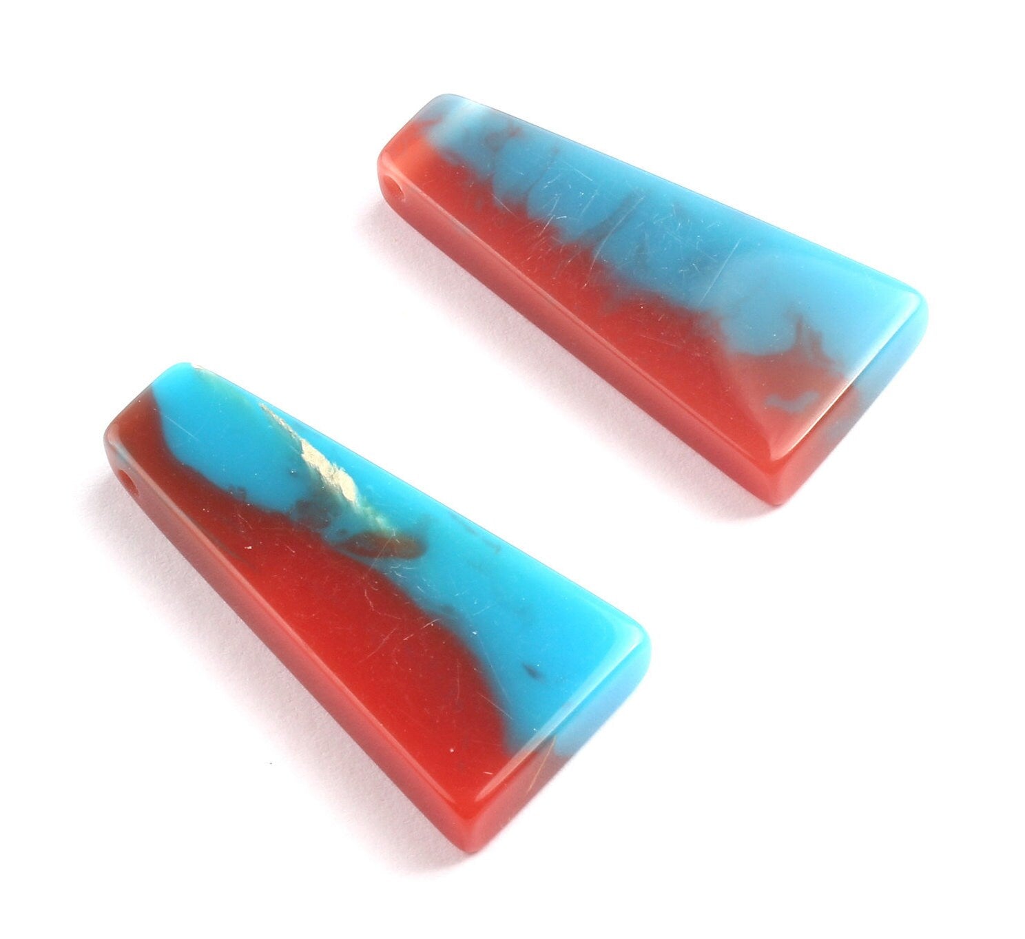 Epoxy Oak Bark Wood Pendant - Oak Bark Epoxy - Blue and Red Mix Epoxy Pendant -46.1x21.6x6.76mm - BB1041A - DOMEDBAZAAR