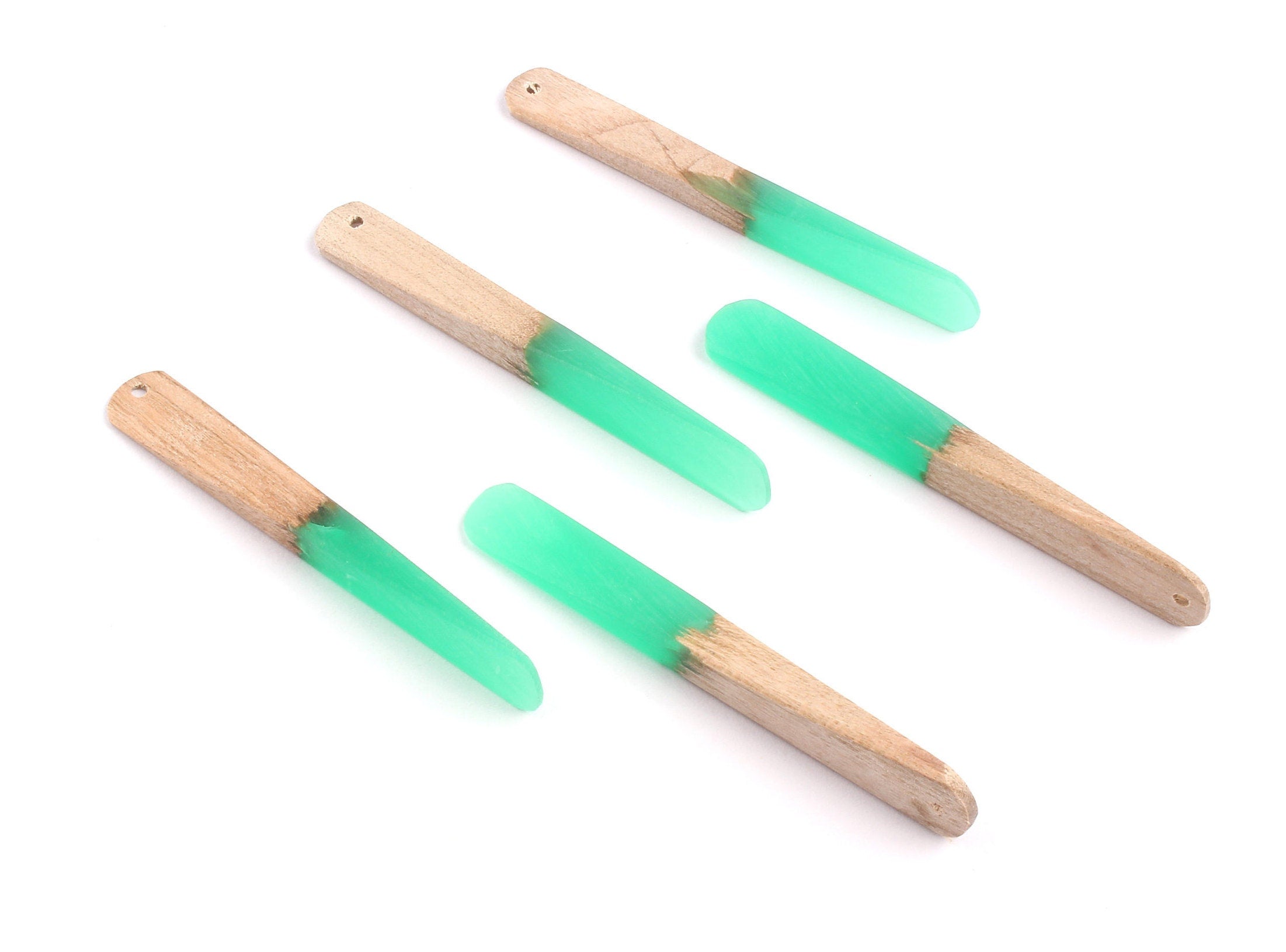 Epoxy Cherry Wood Pendant - Green Stick Shaped Epoxy Pendant - Cherry Wood Pendant for Necklace and Earrings- 62x7.95x4mm - BB1050B - DOMEDBAZAAR