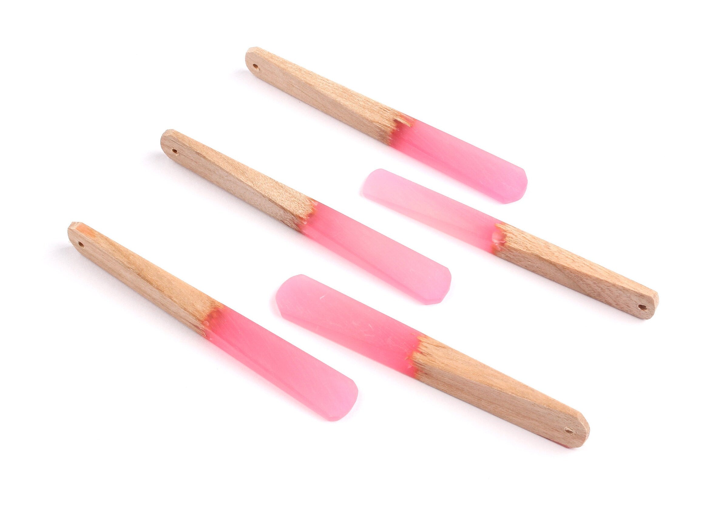 Epoxy Cherry Wood Pendant - Pink Stick Shaped Epoxy Pendant - Cherry Wood Pendant for Necklace and Earrings- 62x7.95x4mm - BB1050C - DOMEDBAZAAR