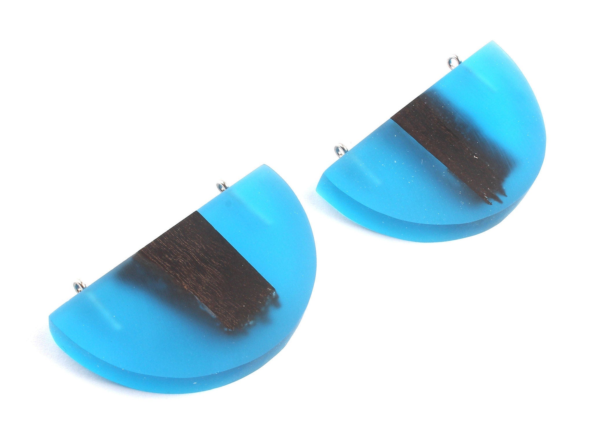 Grinding Glue Ebony Wooden Pendant - Blue Half Circle Shaped Ebony Wood Grinding Glue - 33.9x54.4x7.58mm - BB1039A - DOMEDBAZAAR