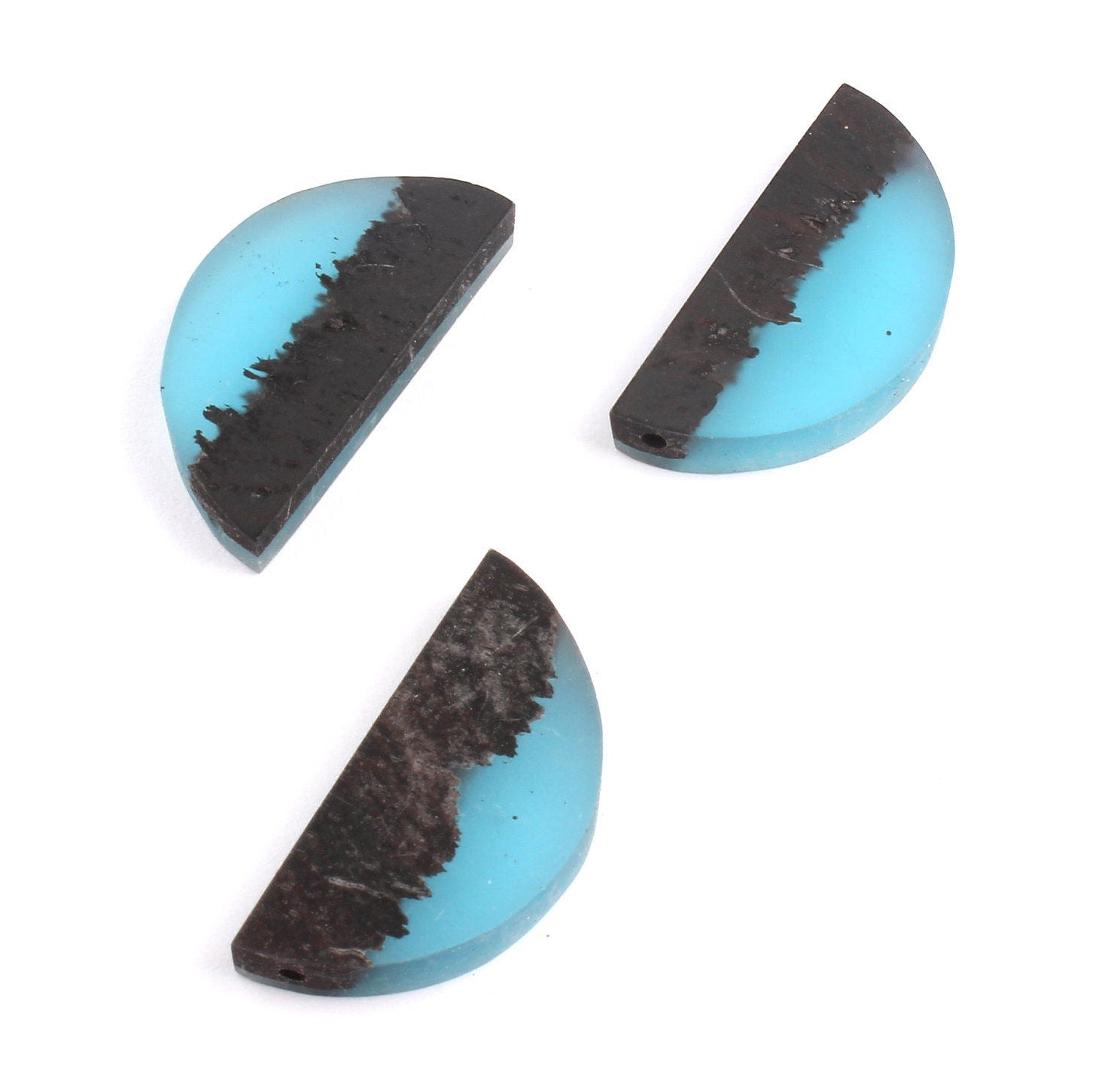Epoxy Ebony Wood Pendant - Resin&Wood Semicircle Pendant - Blue Brown Half Moon Pendant with 2 Holes  - 15.7x31.8x5.67mm - BB1051A - DOMEDBAZAAR